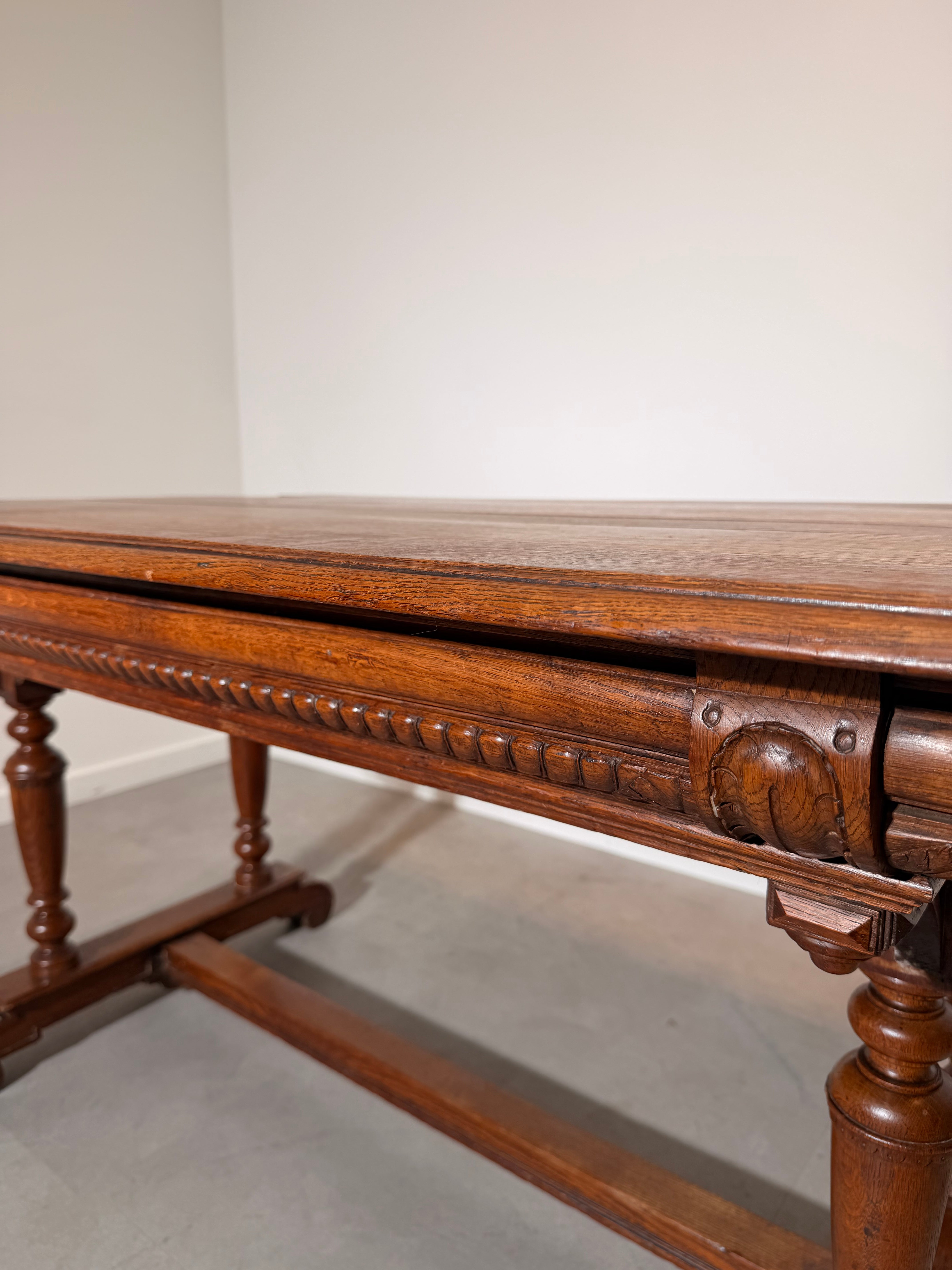 Antique Oak Draw-Leaf Dining Table/Desk