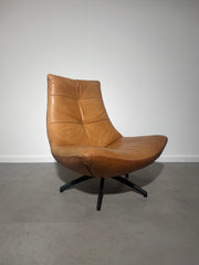 Cognac Leather Swivel Lounge Chair