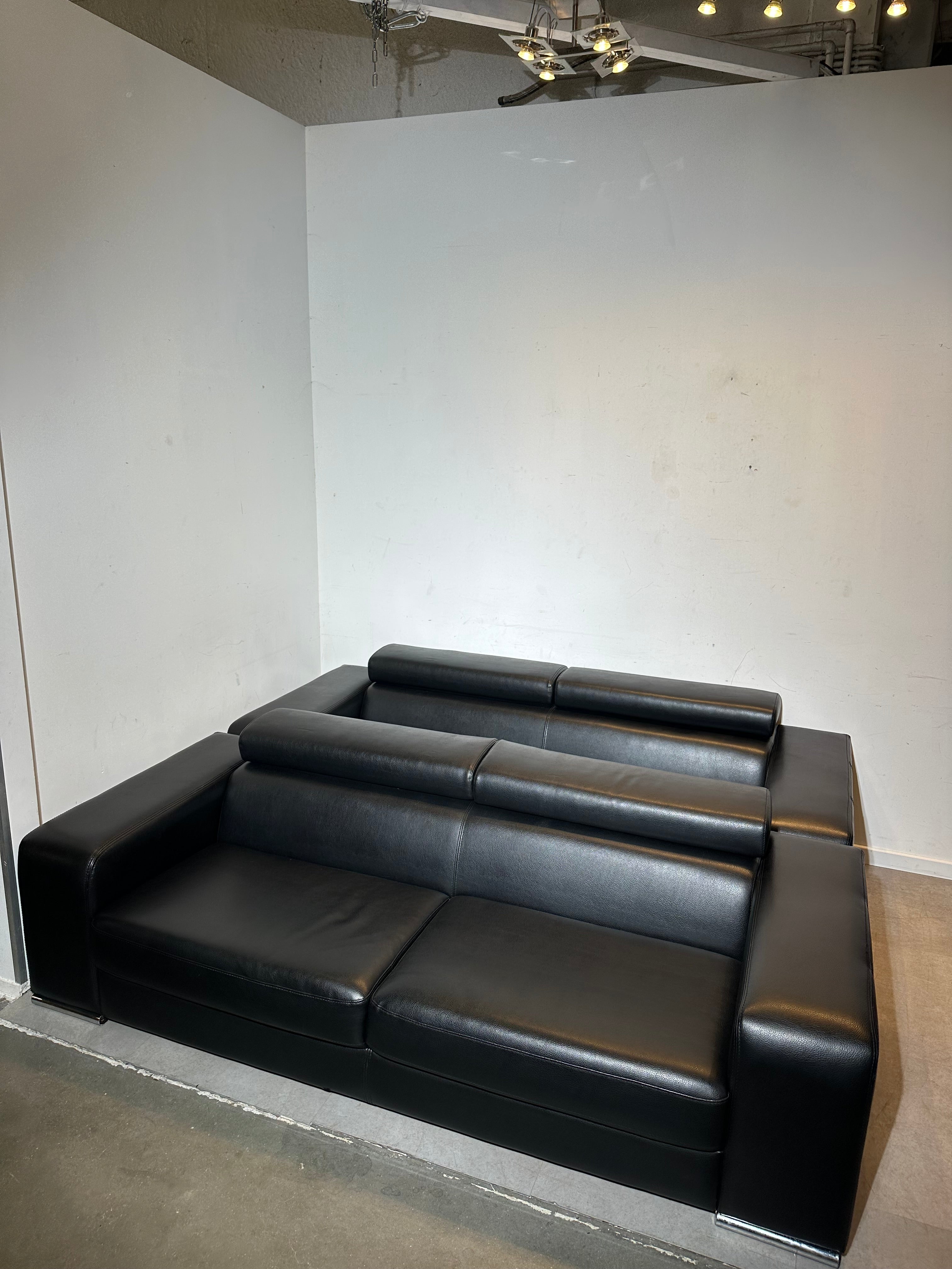 Set van 2 moderne zwarte leren banken