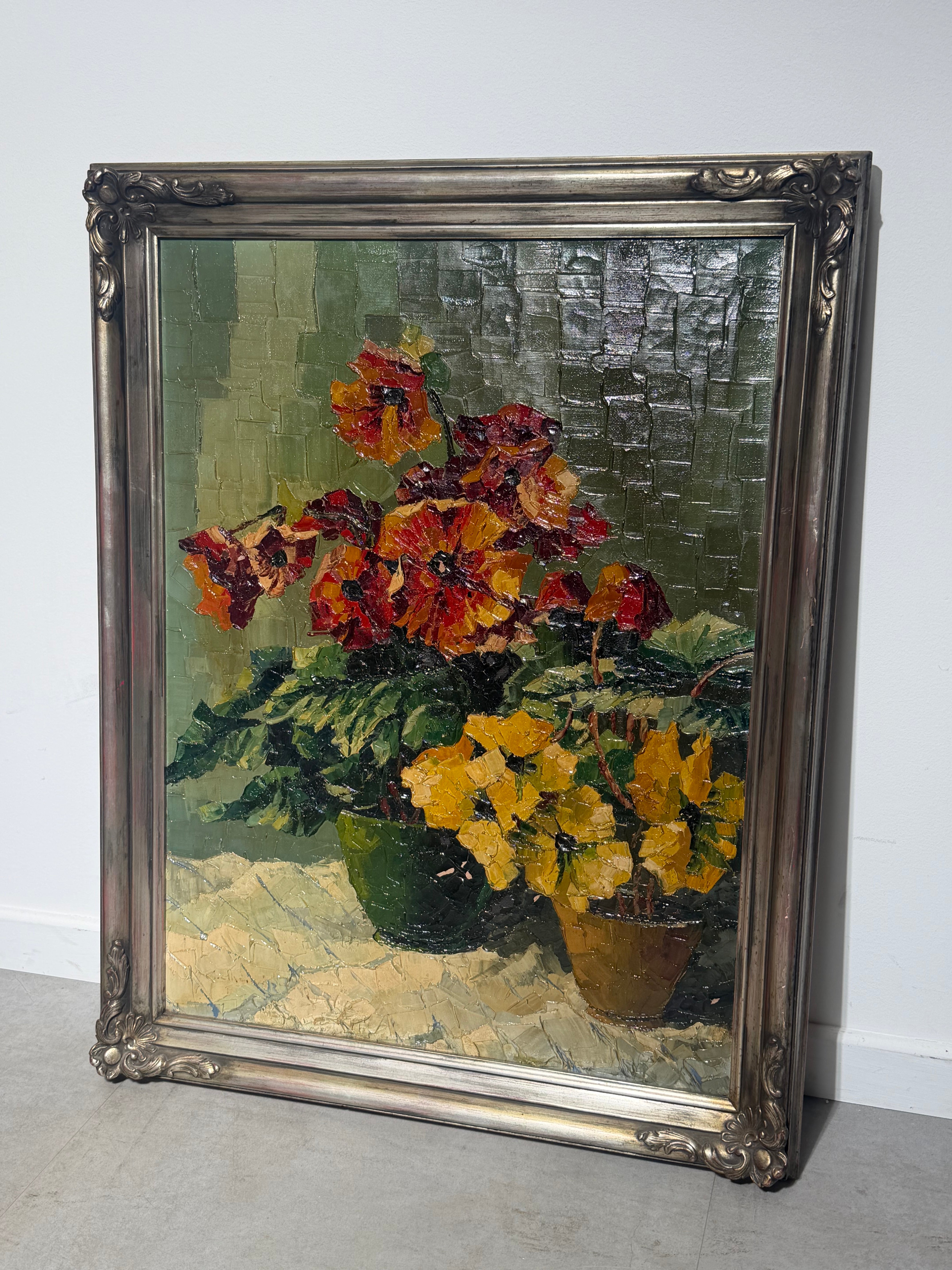 Antique Oil on Canvas - Flowers - Signed