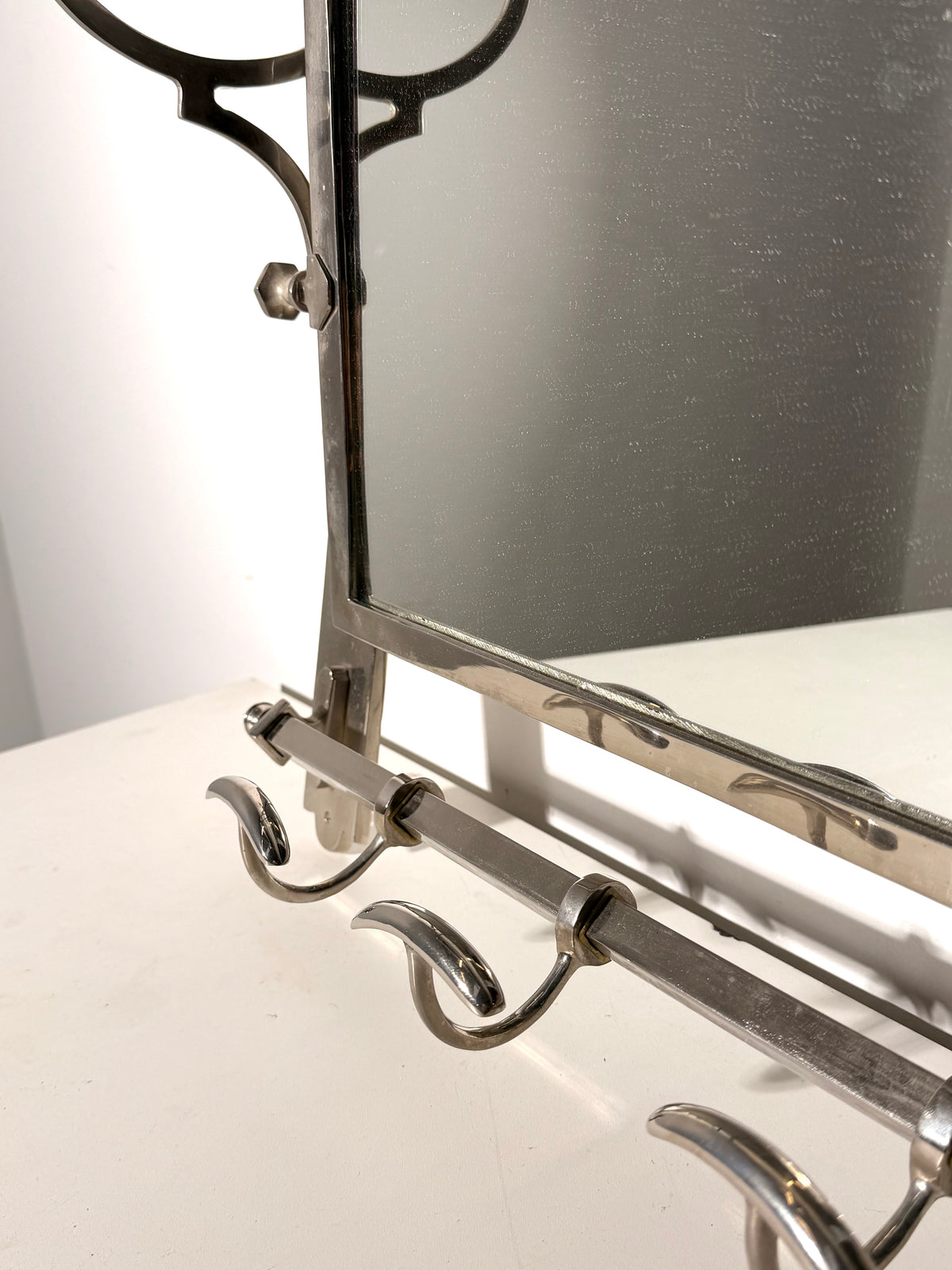 Vintage Art Deco Chrome Wall-Mounted Coat Rack with Mirror