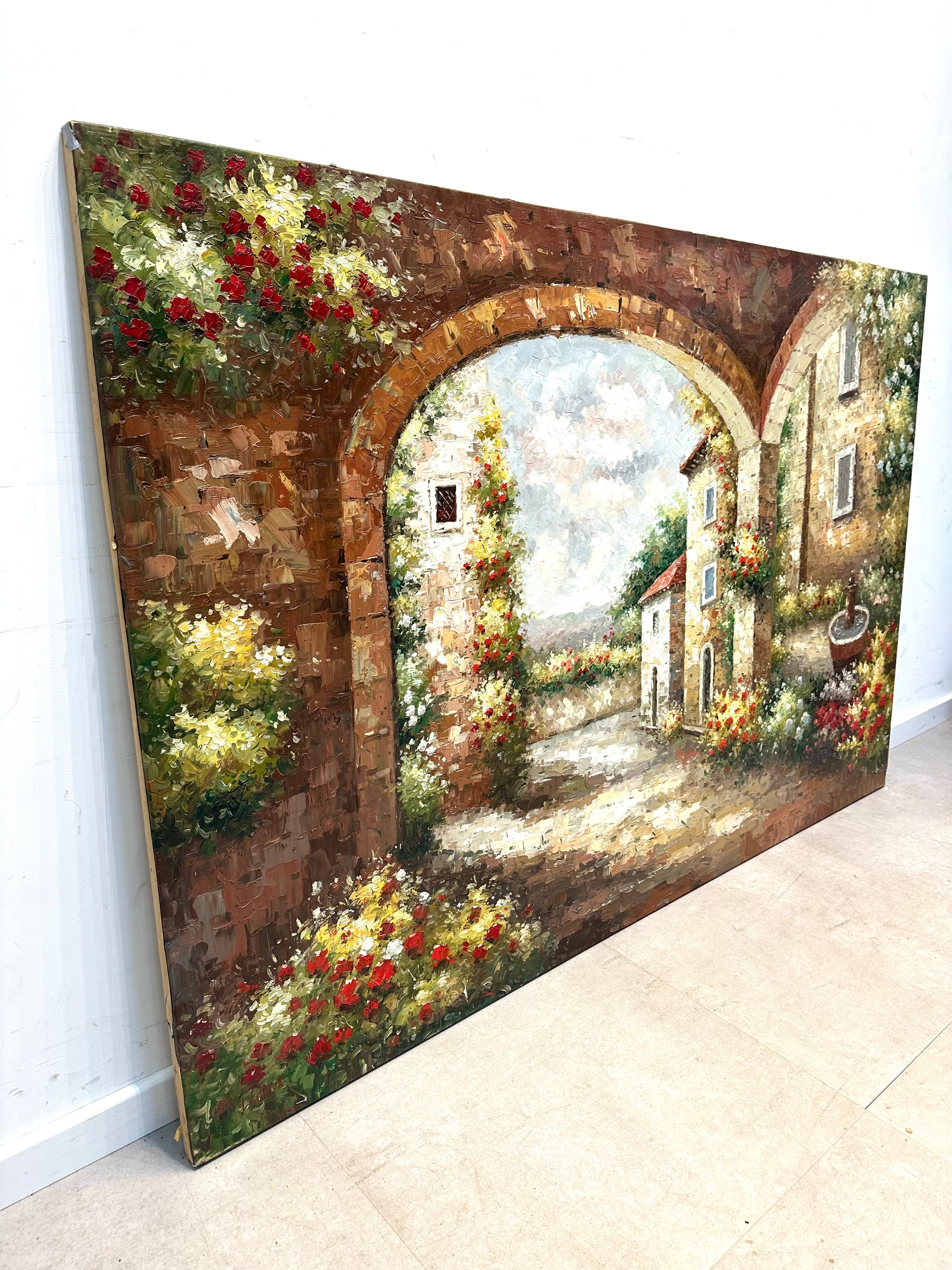 Large Mediterranean Village Oil Painting