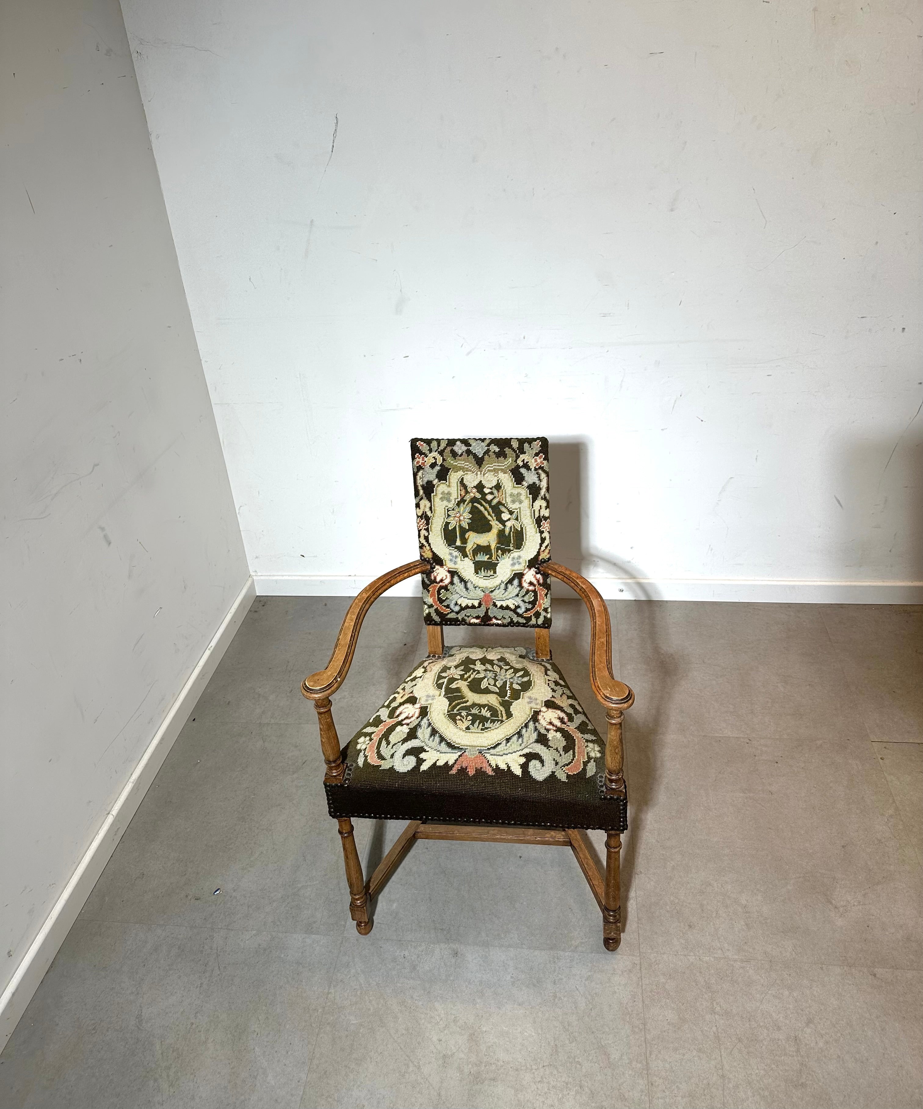 Antique Armchair with Tapestry Upholstery