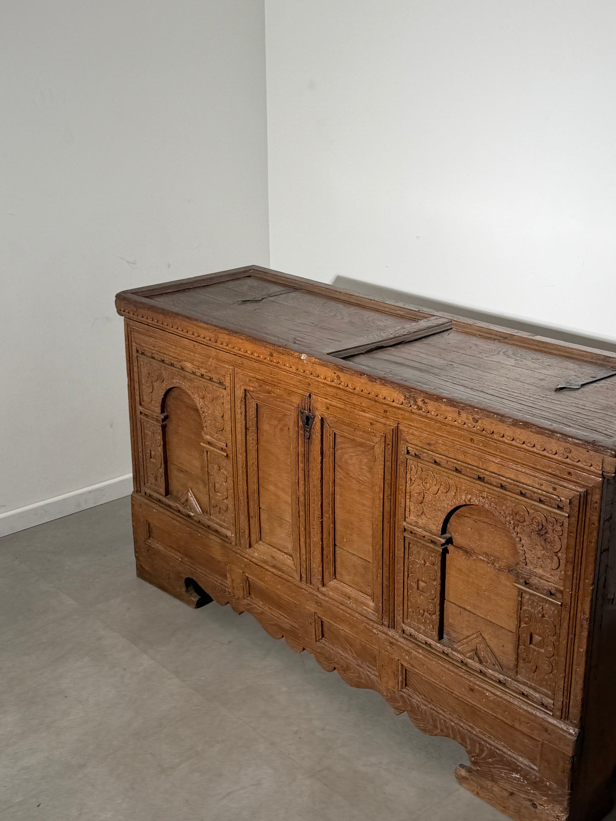 19th-Century Carved Wooden Chest