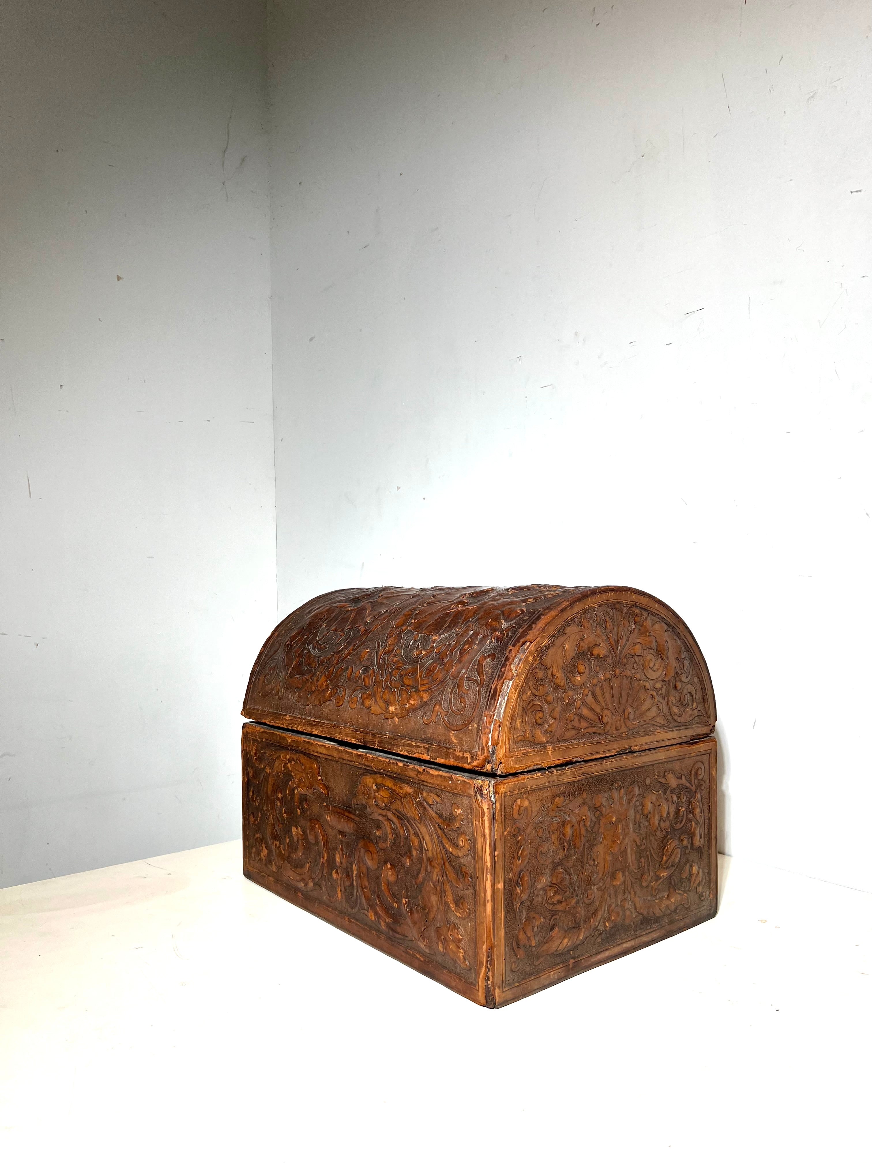 Antique Embossed Leather Dome Chest