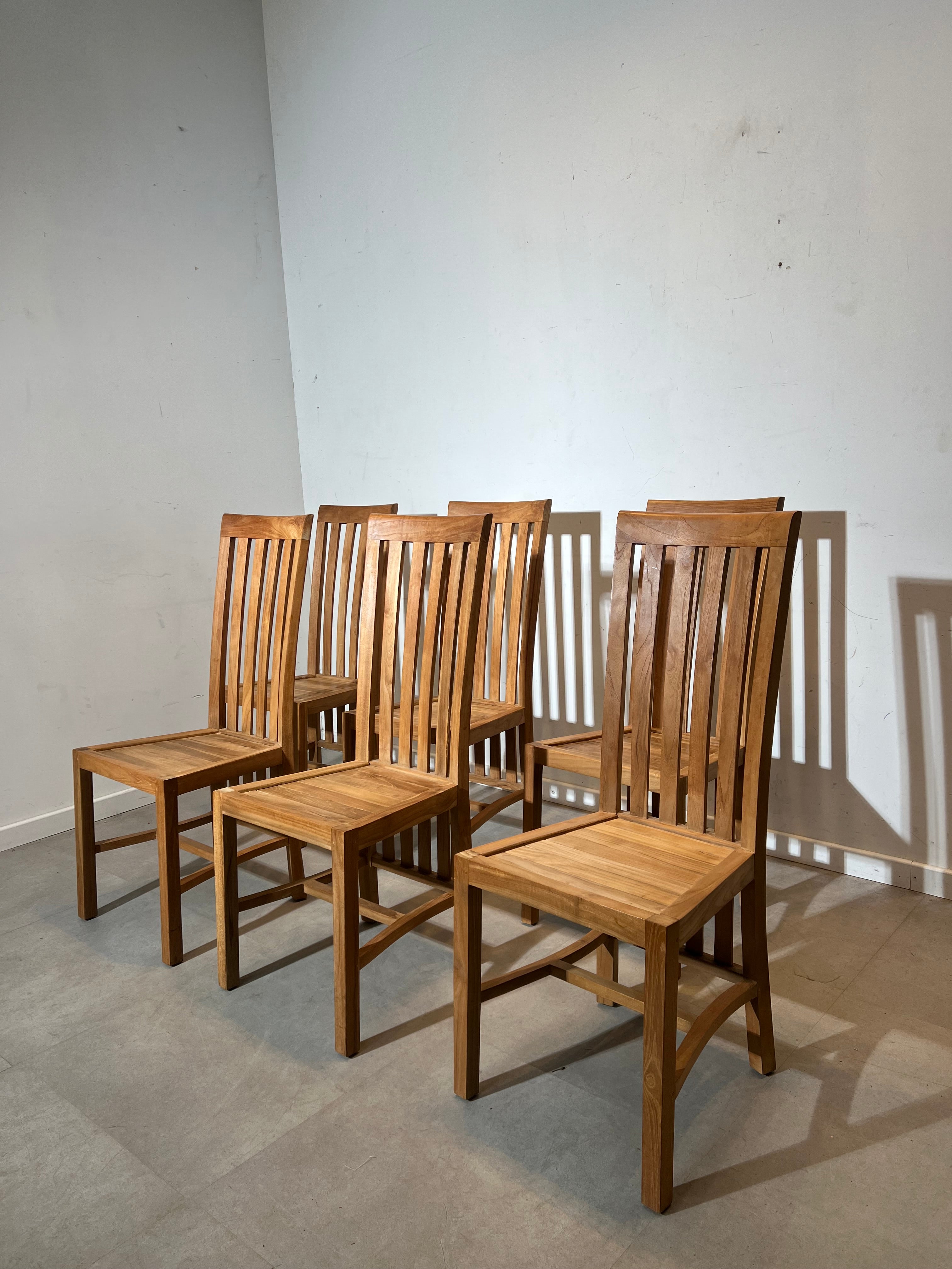 Set of 6 Solid Teak High Back Dining Chairs