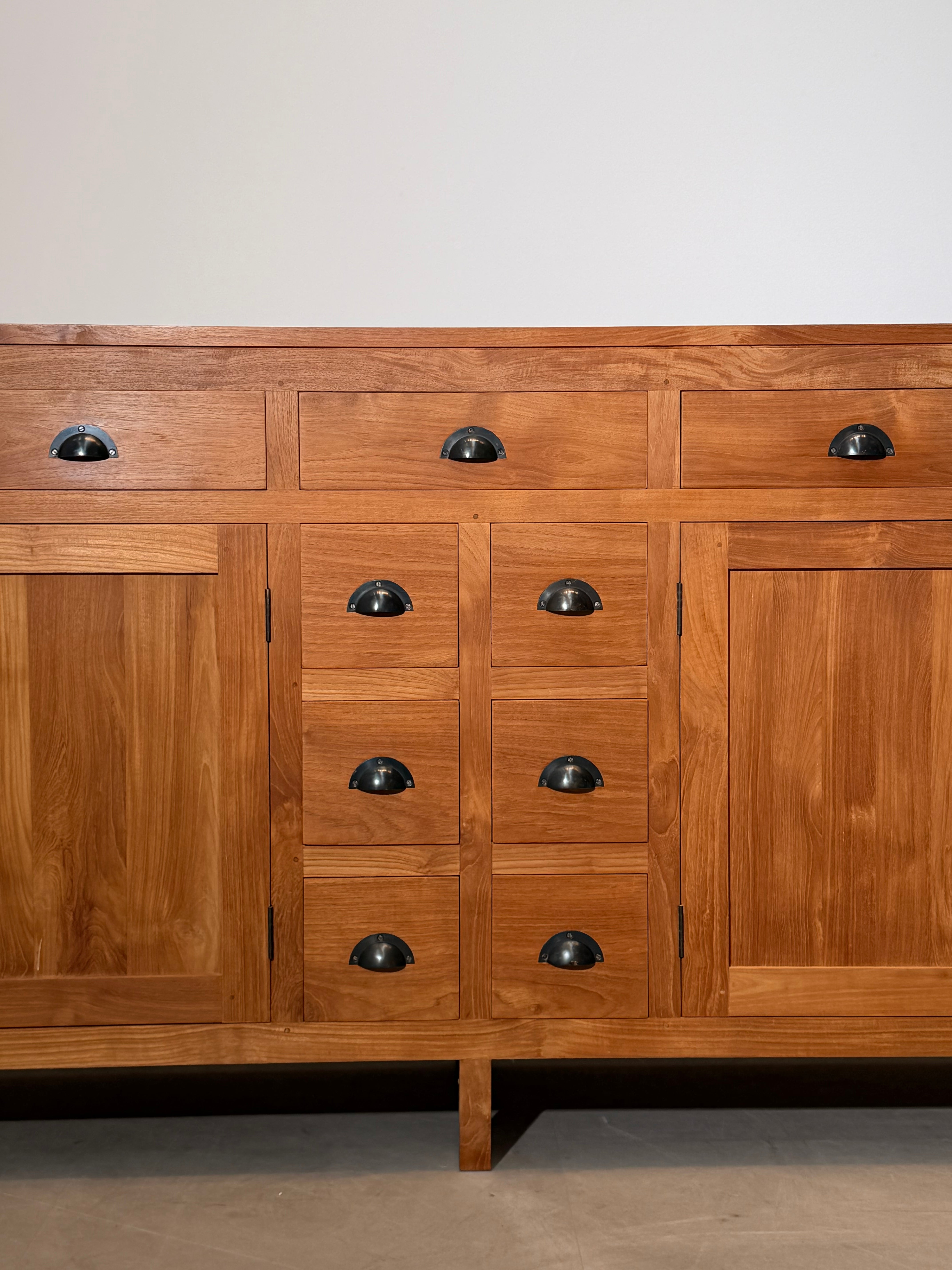 Large Solid Teak Sideboard with Multiple Drawers and Cupboards