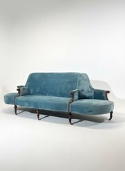 Antique Victorian-Style Blue Velvet Sofa