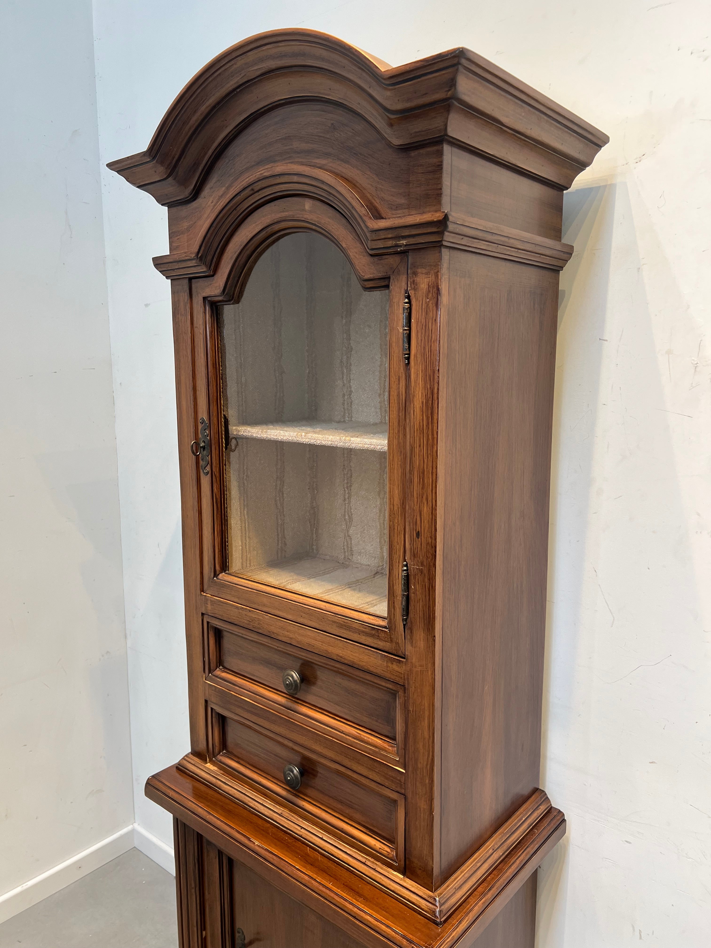 Antique Wooden Cabinet with Vitrine Top
