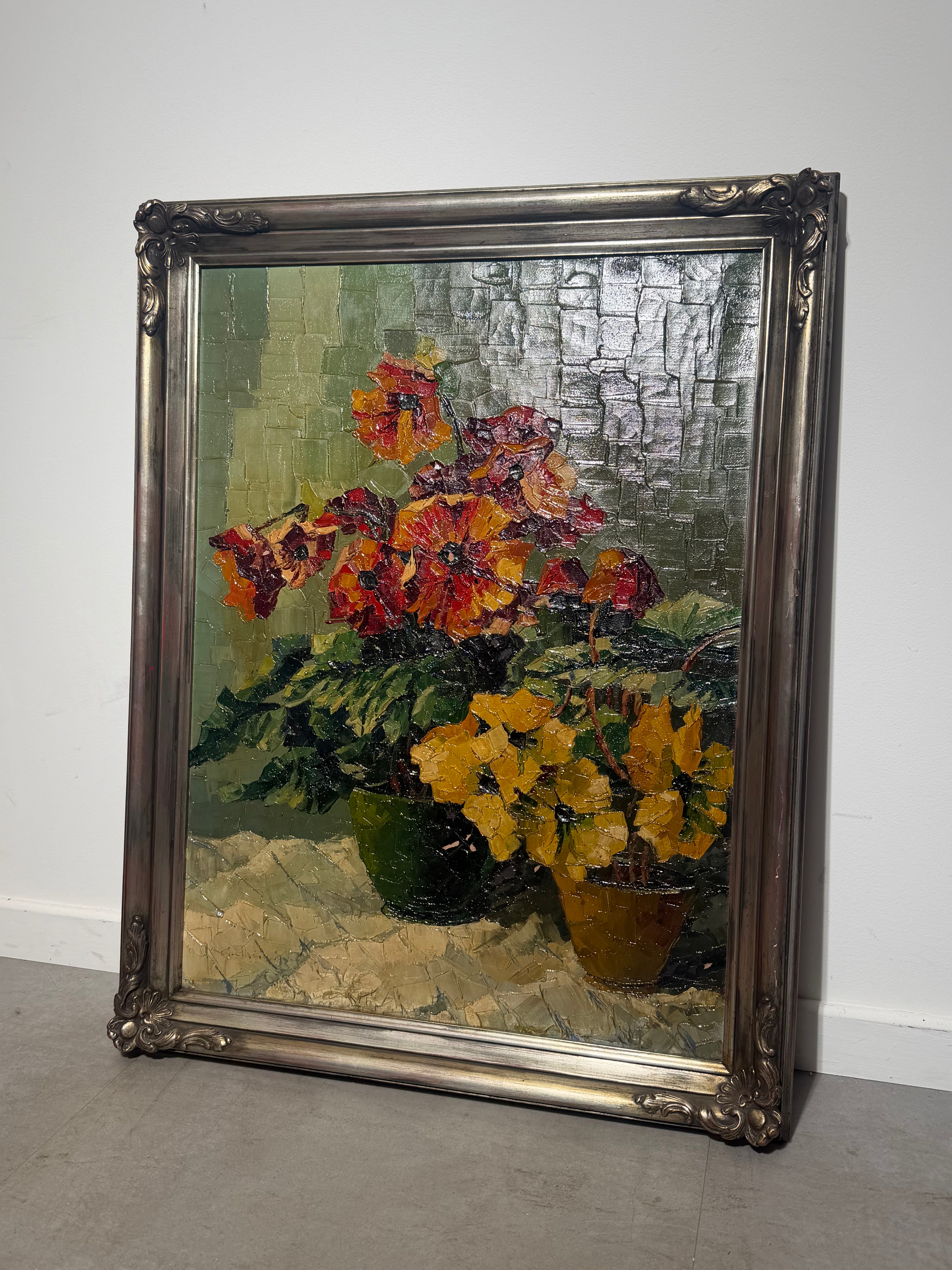 Antique Oil on Canvas - Flowers - Signed