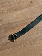 Delvaux Green Leather Buckle Belt – Gold-Tone Hardware – Size 95 cm