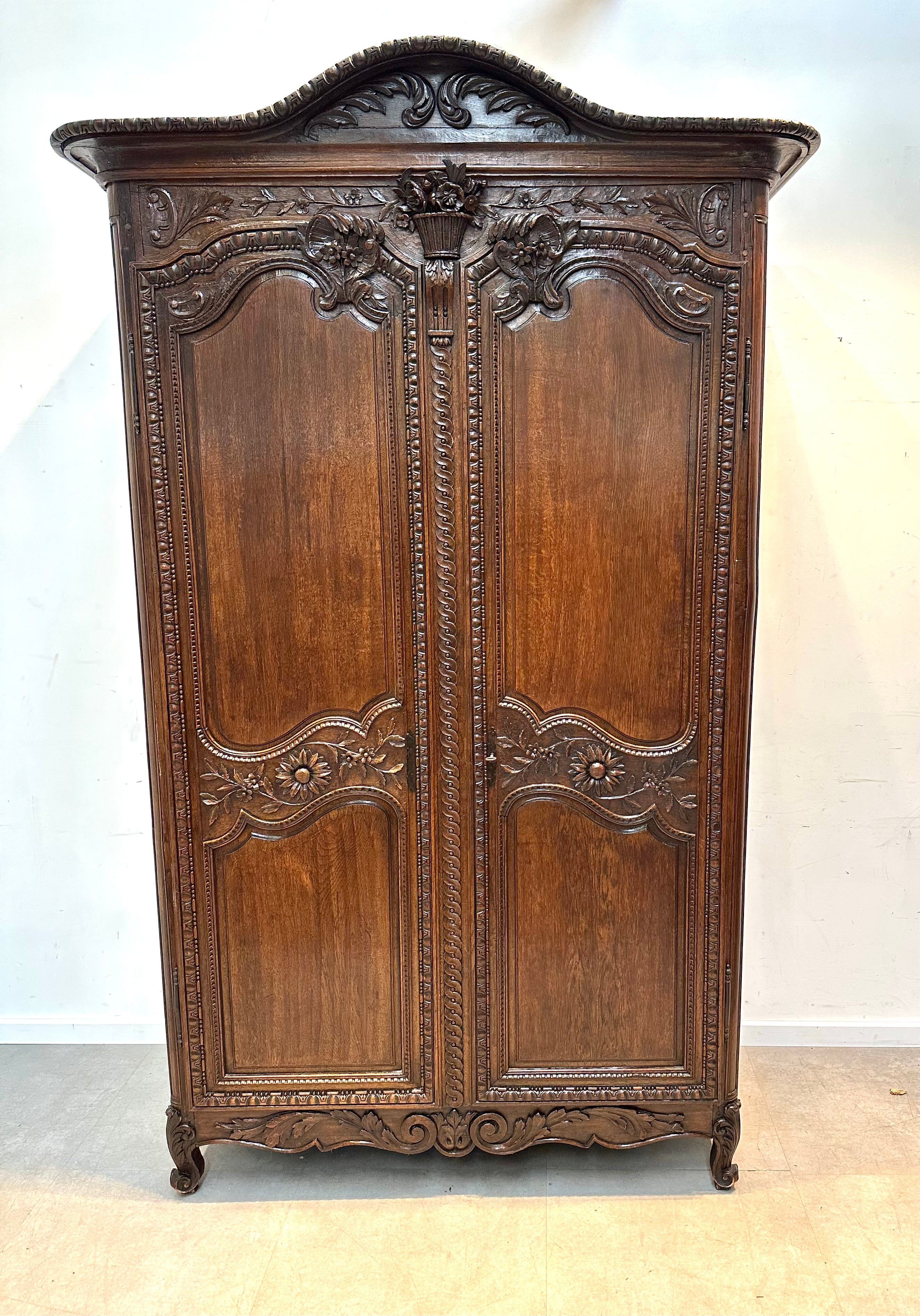 Antique French Louis XV Style Armoire in Carved Oak