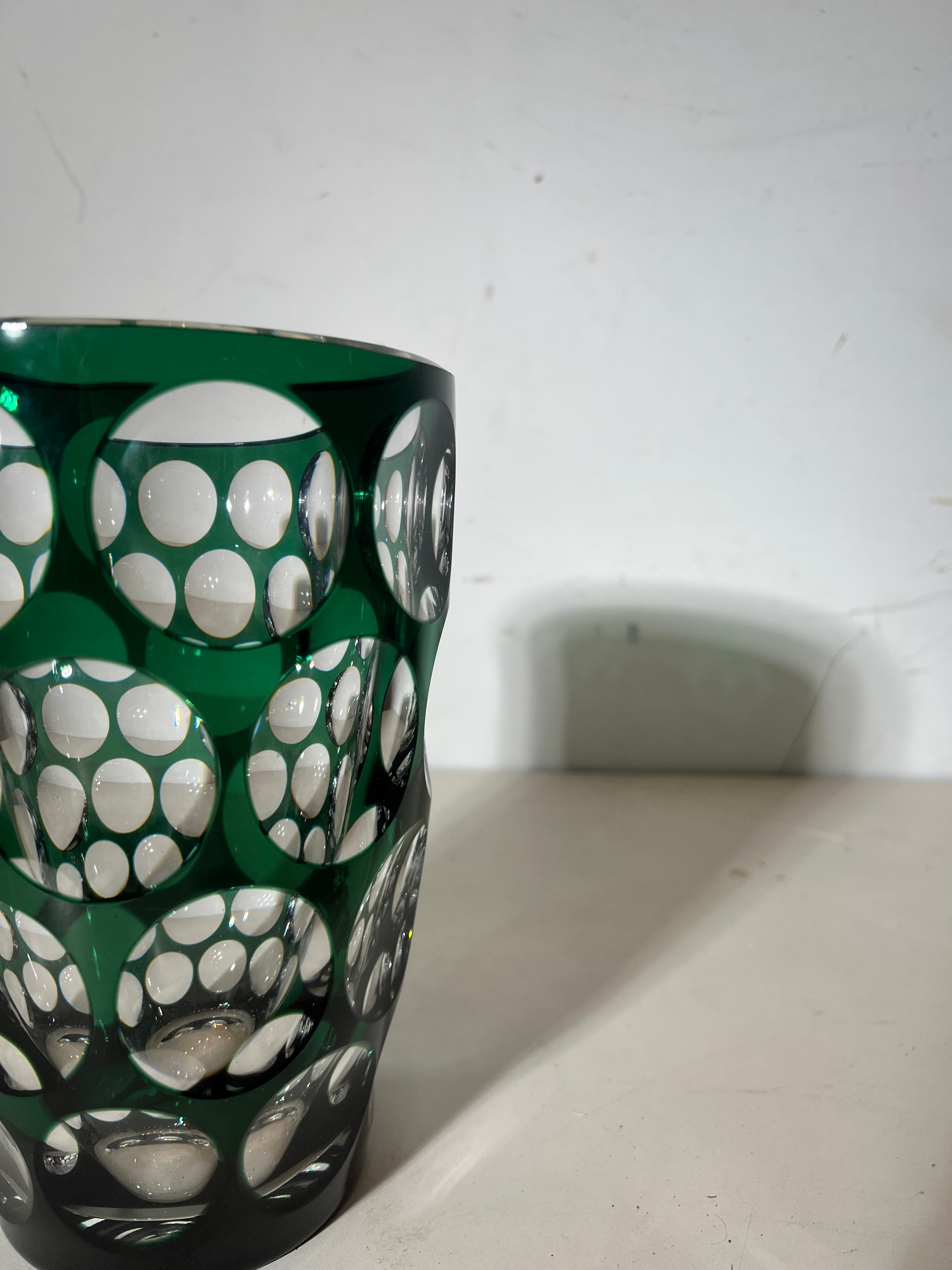 Val Saint Lambert Cut Crystal Vase – Emerald Green Overlay