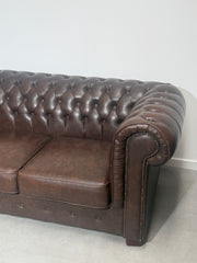 Vintage Chesterfield Two-Seater Sofa – Tobacco Brown Faux Leather