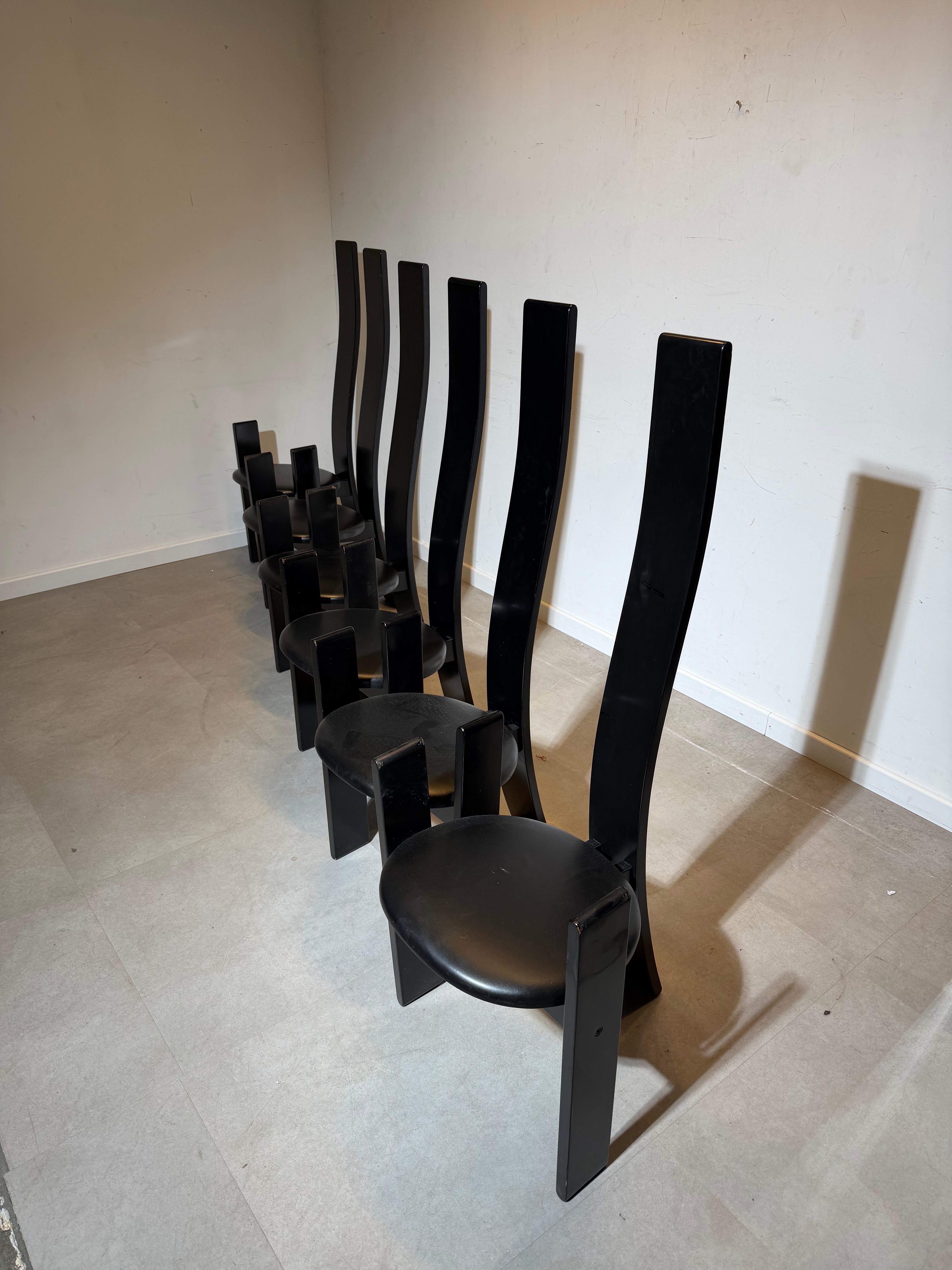 High-Back Italian Design Chairs – Set of Six (Unmarked)