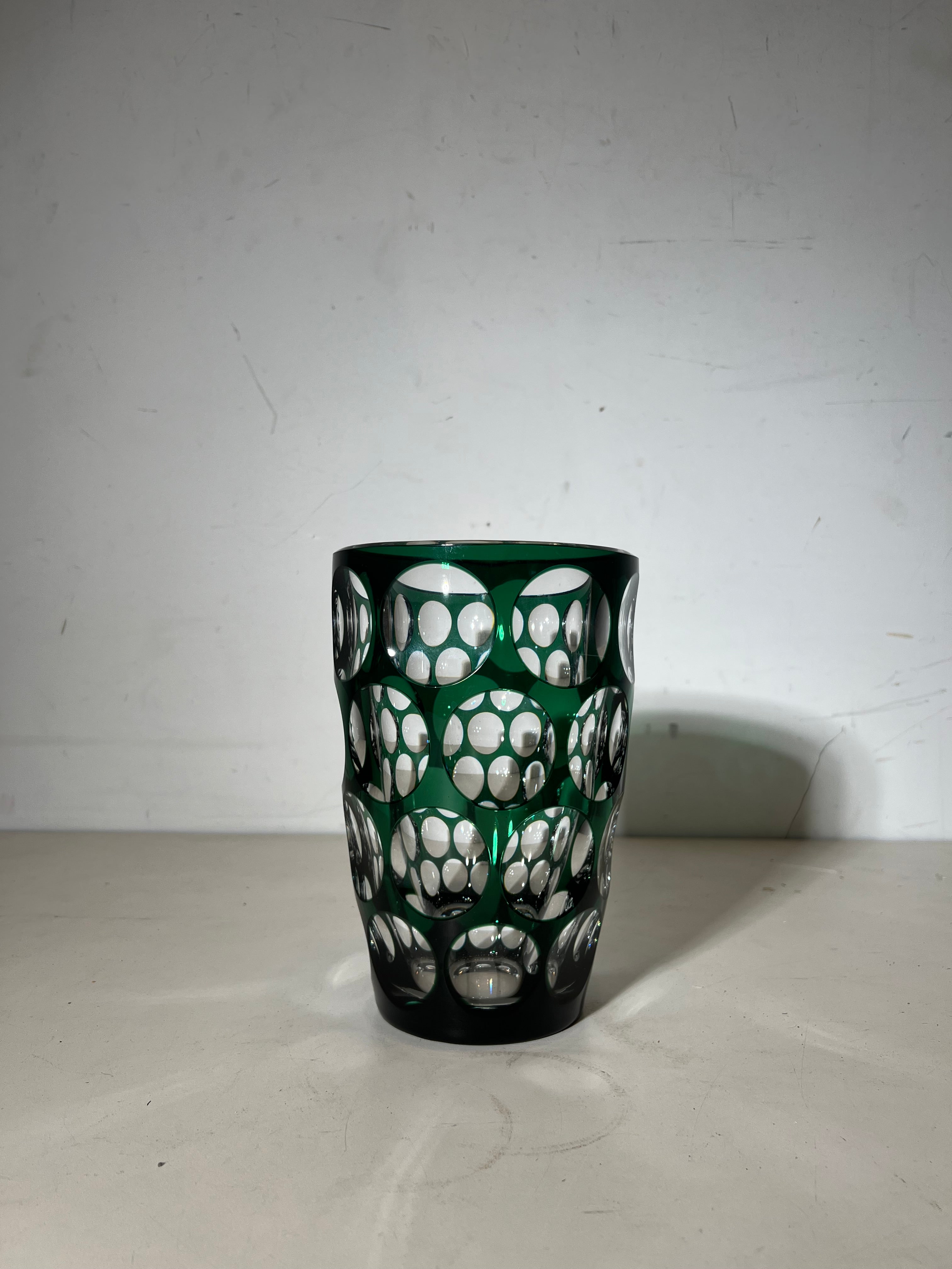 Val Saint Lambert Cut Crystal Vase – Emerald Green Overlay
