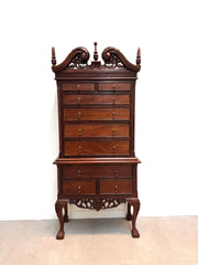 Antique Carved Mahogany Wellington Chest on Stand
