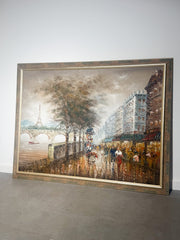 Large Paris Street Scene Oil Painting – Signed Burnett