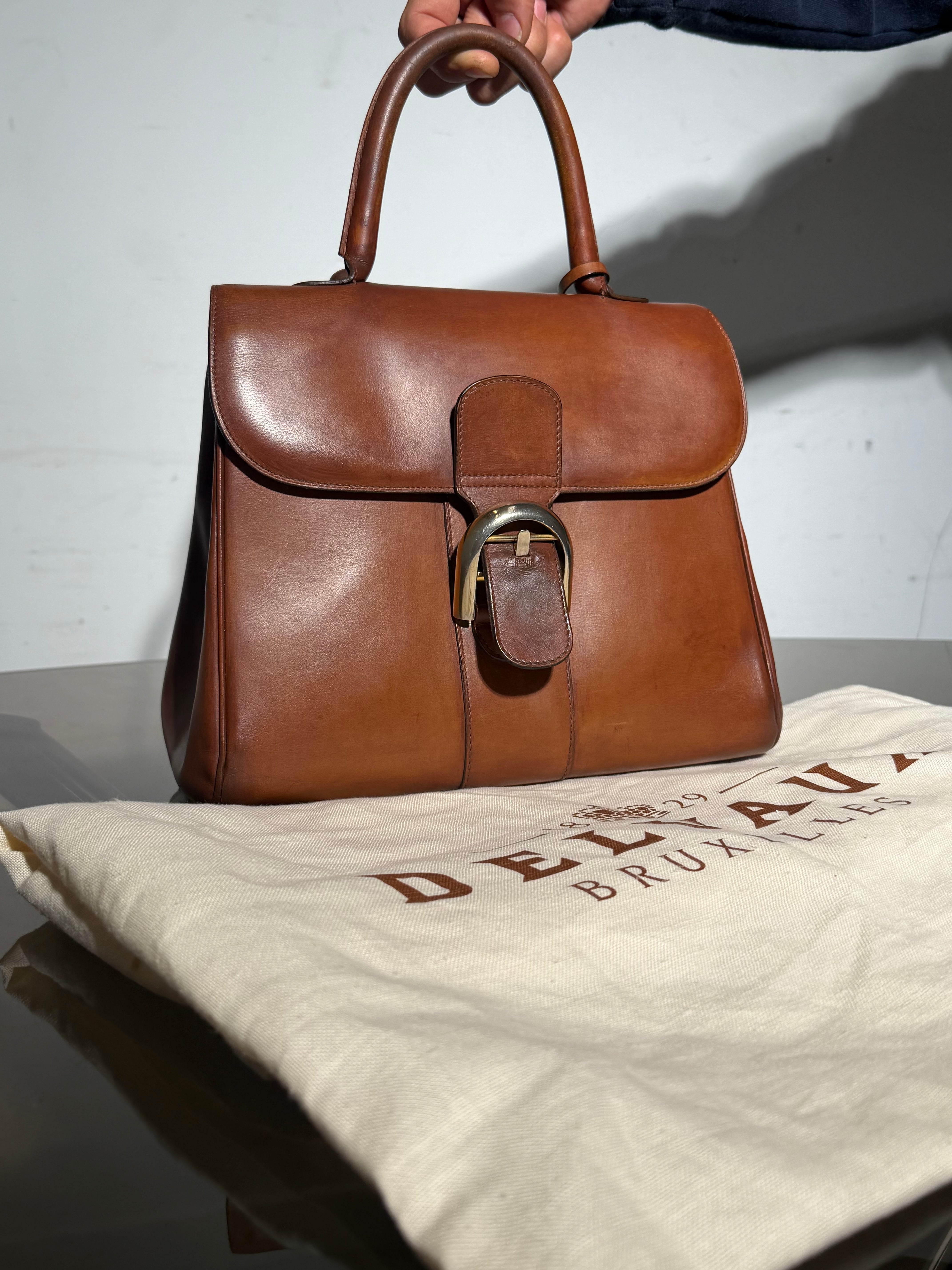 Delvaux Brillant MM Handbag Cognac Brown Leather With Mirror & Dustbag