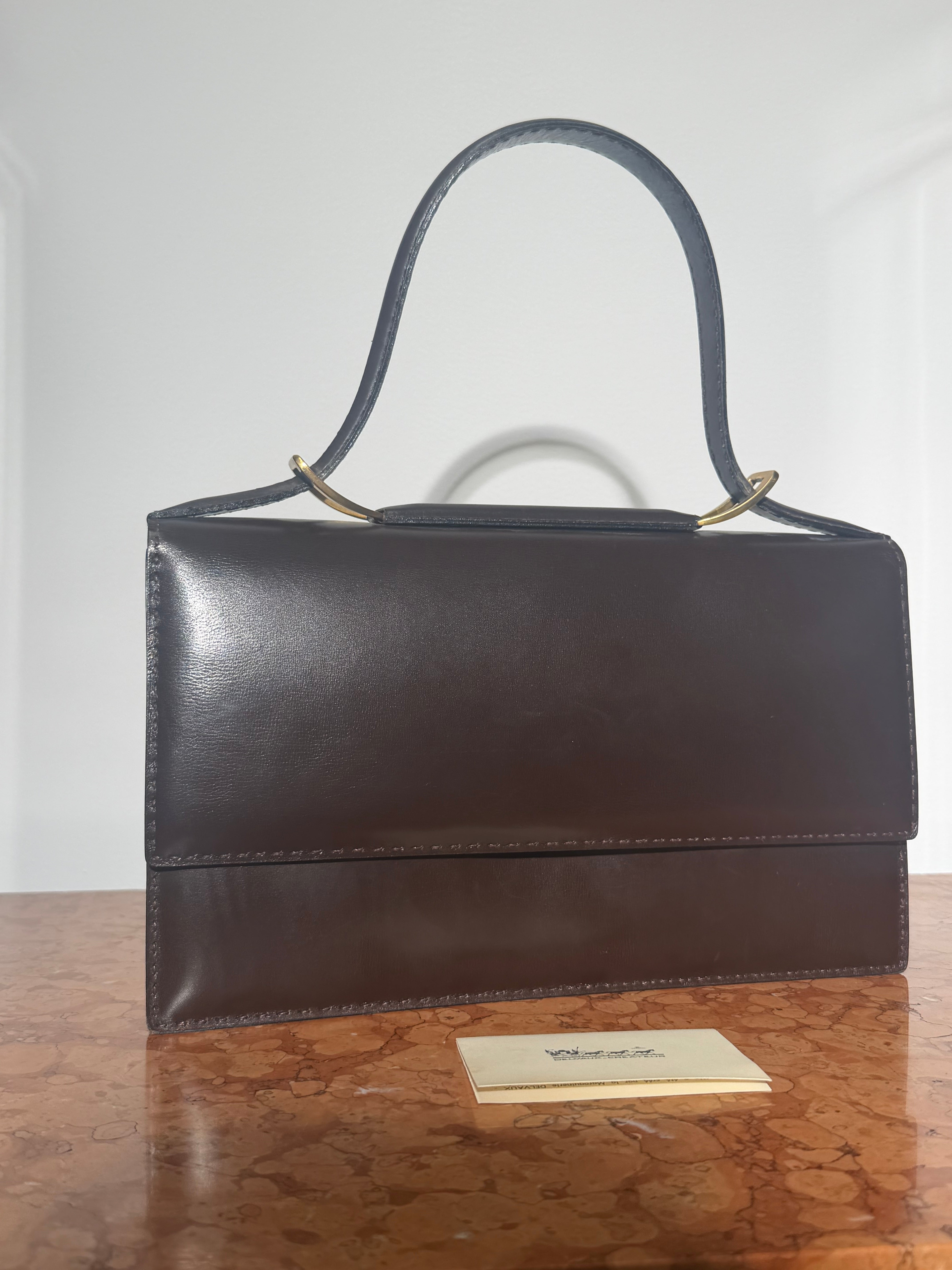 Vintage Delvaux Top Handle Handbag – Brown Leather