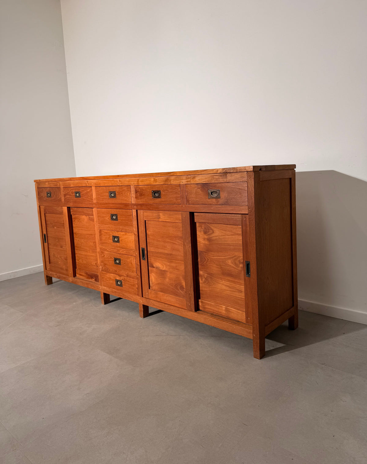 Large Teak Sideboard with Sliding Doors & Drawers