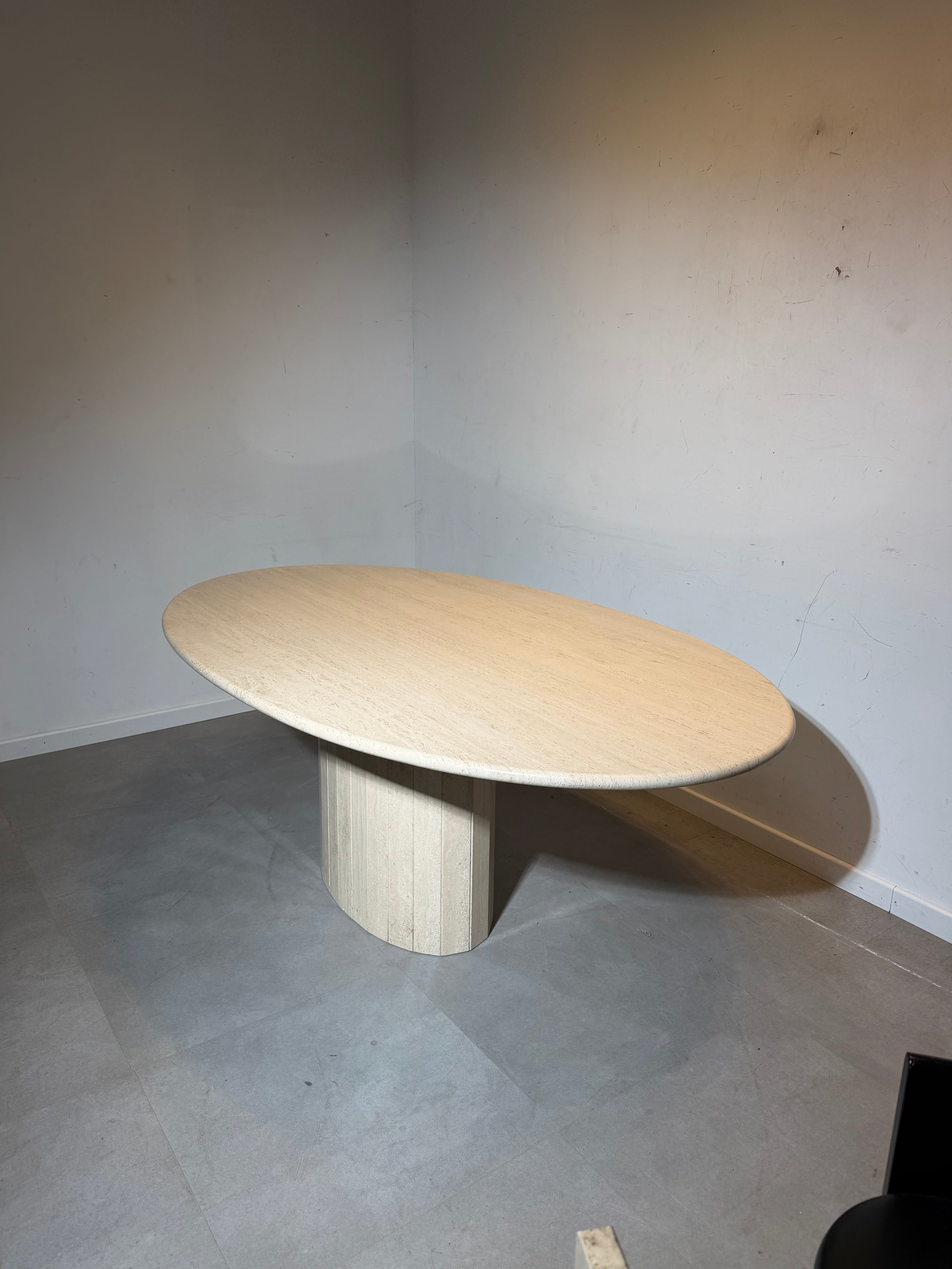 Oval Travertine Dining Table – 1980s