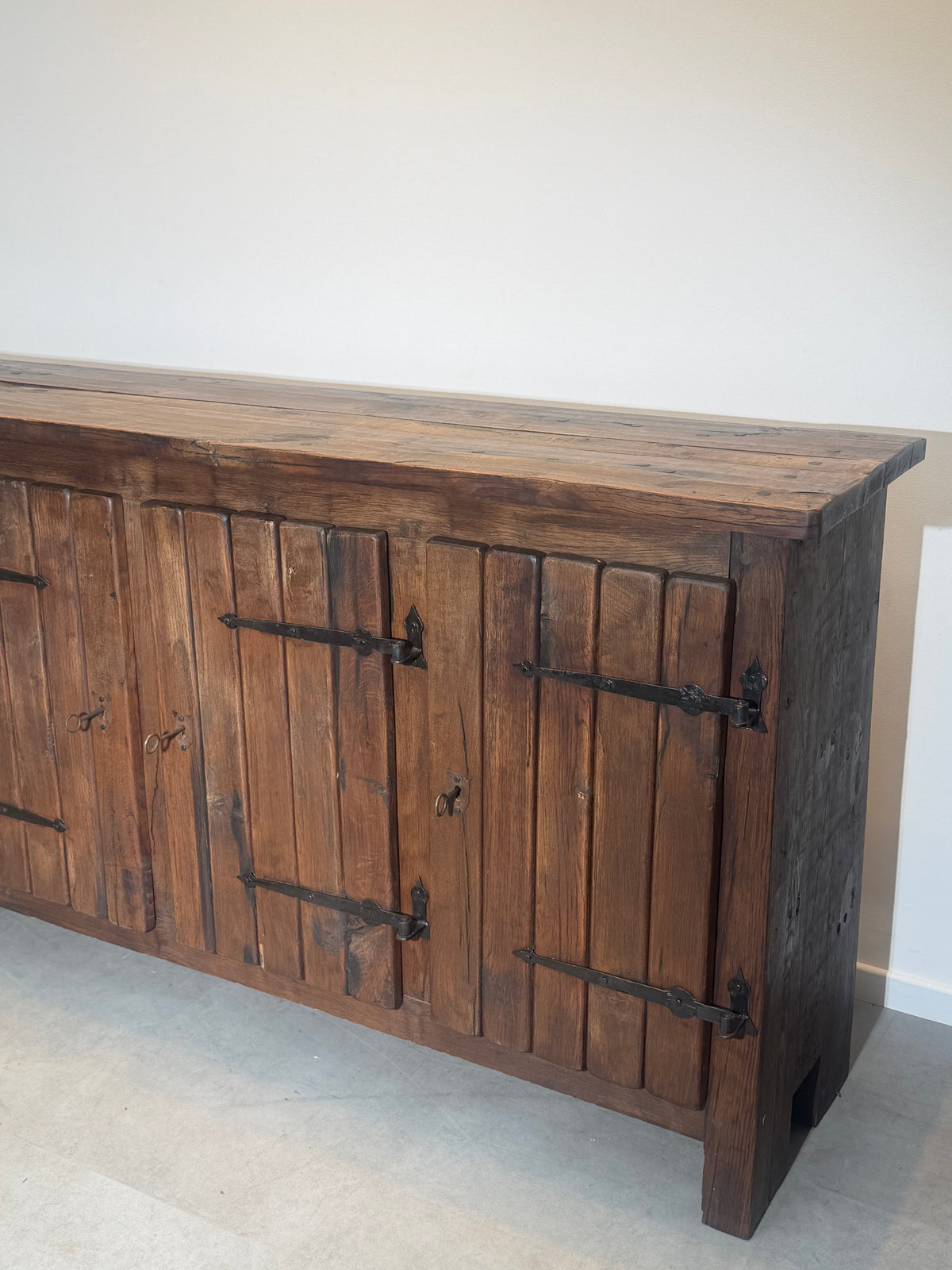 Large Brutalist Solid Wood Sideboard with Hand-Forged Iron Hardware