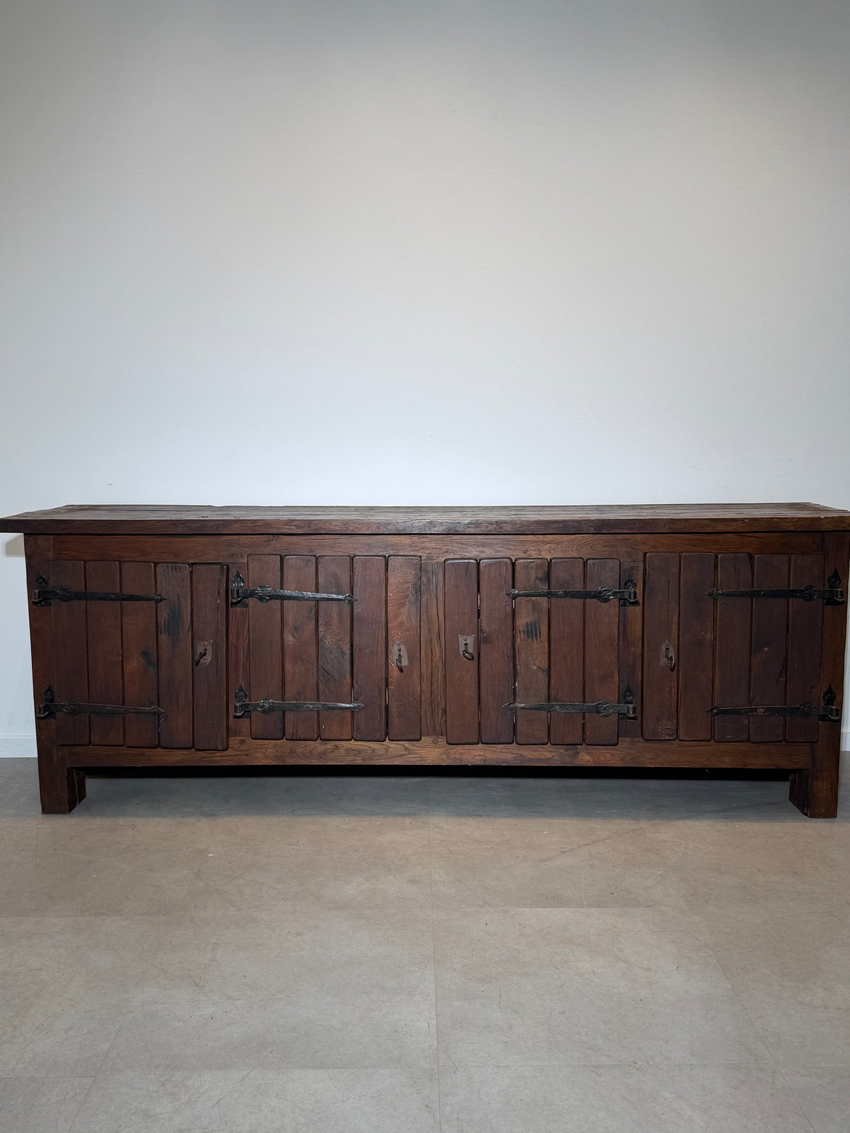 Large Brutalist Solid Wood Sideboard with Hand-Forged Iron Hardware