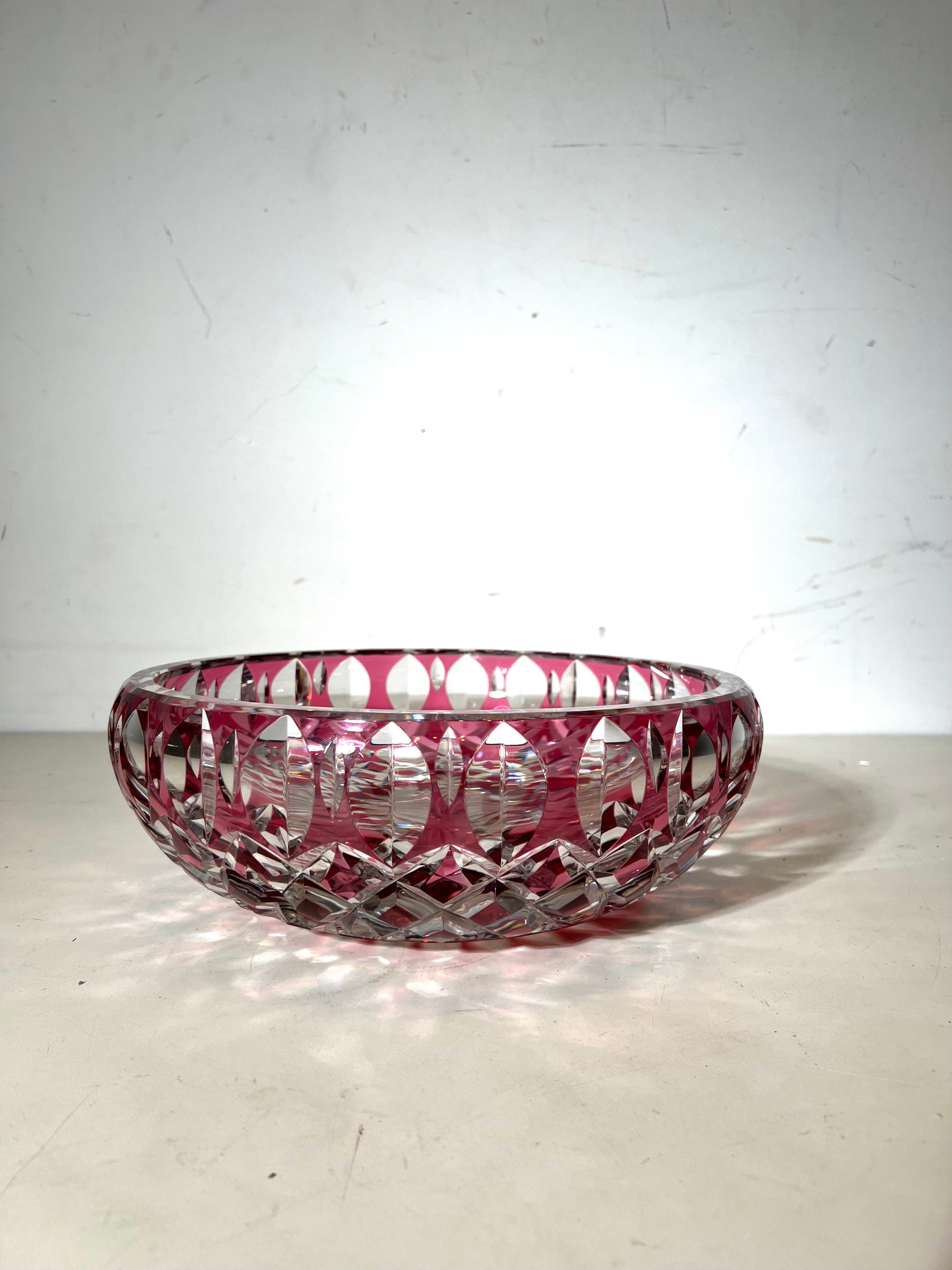 Val Saint Lambert Cut Crystal Bowl – Ruby Overlay