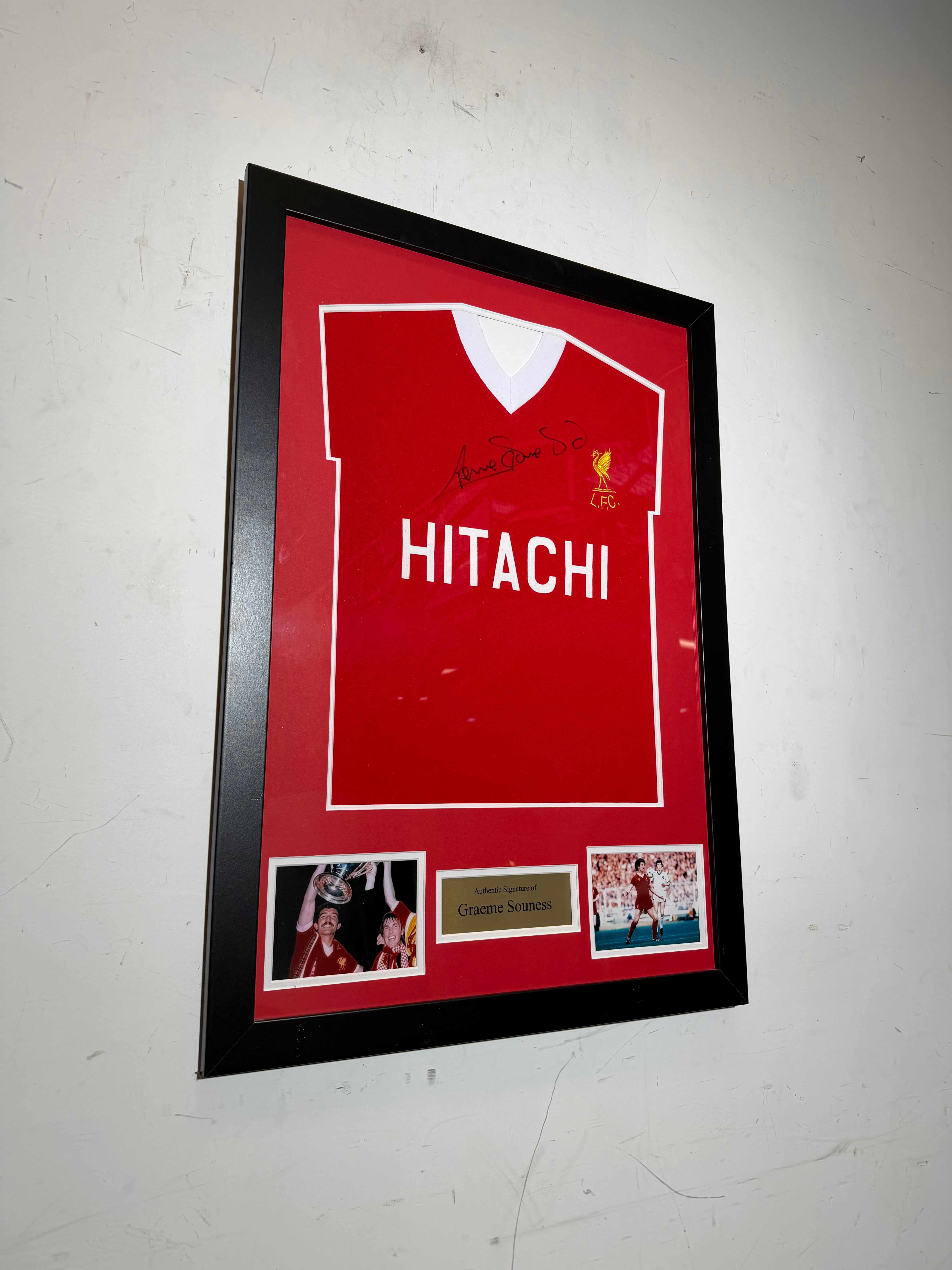 Liverpool FC Signed Jersey – Graeme Souness Autograph – 1982 Hitachi Shirt Framed