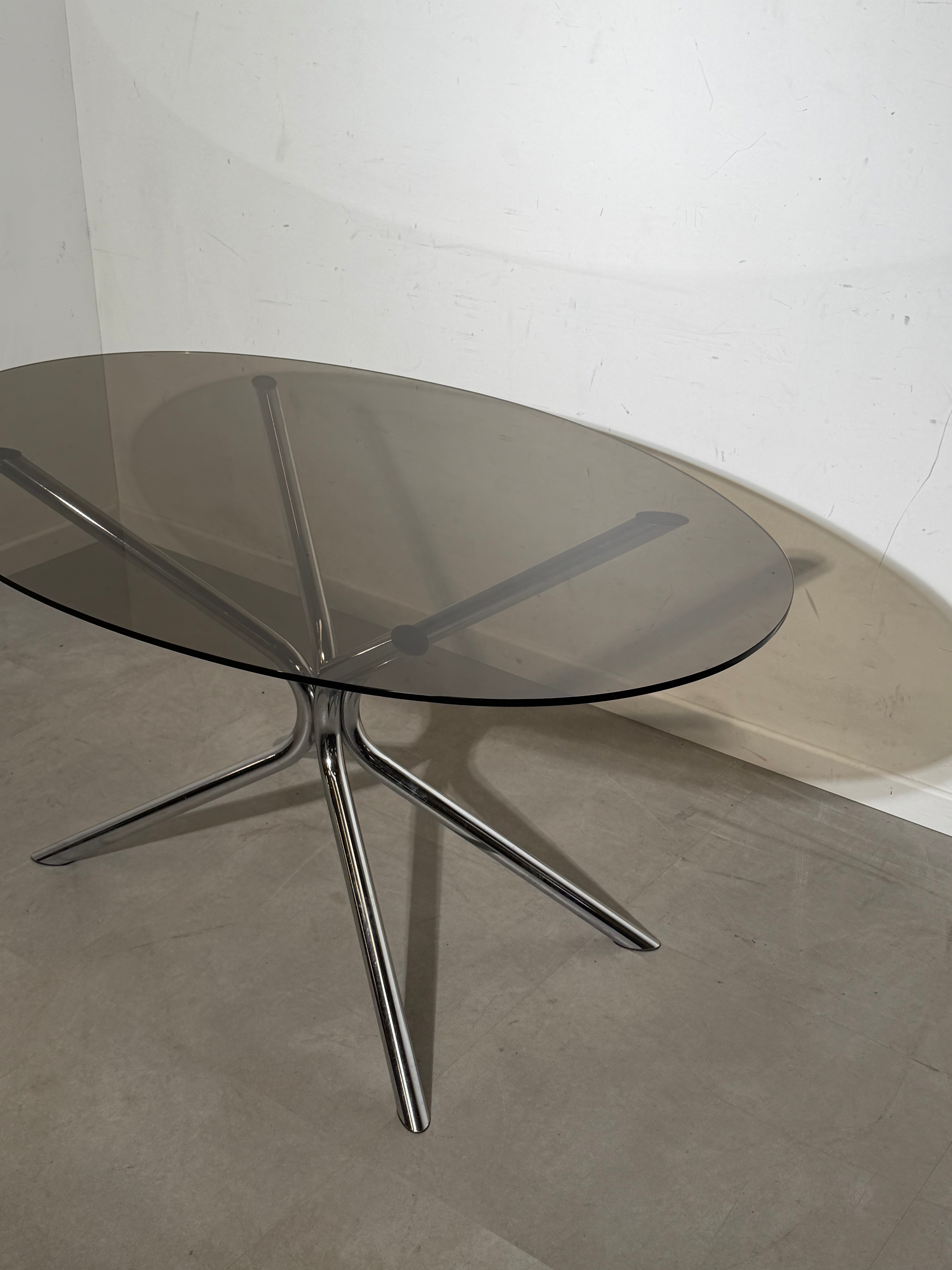 Vintage Chrome Glass Dining Table 150 cm