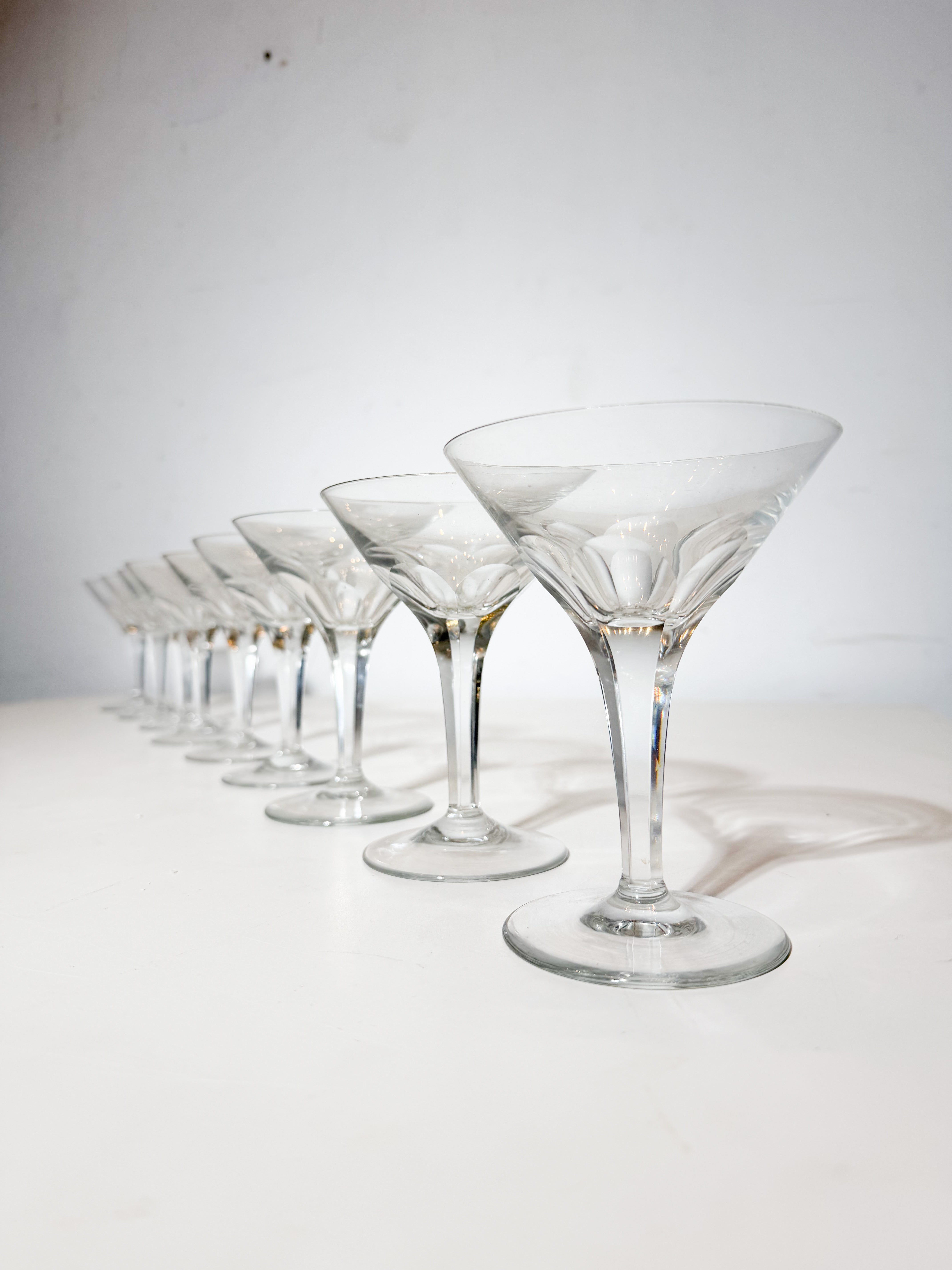 Set of 8 Val Saint Lambert Crystal Champagne Coupes