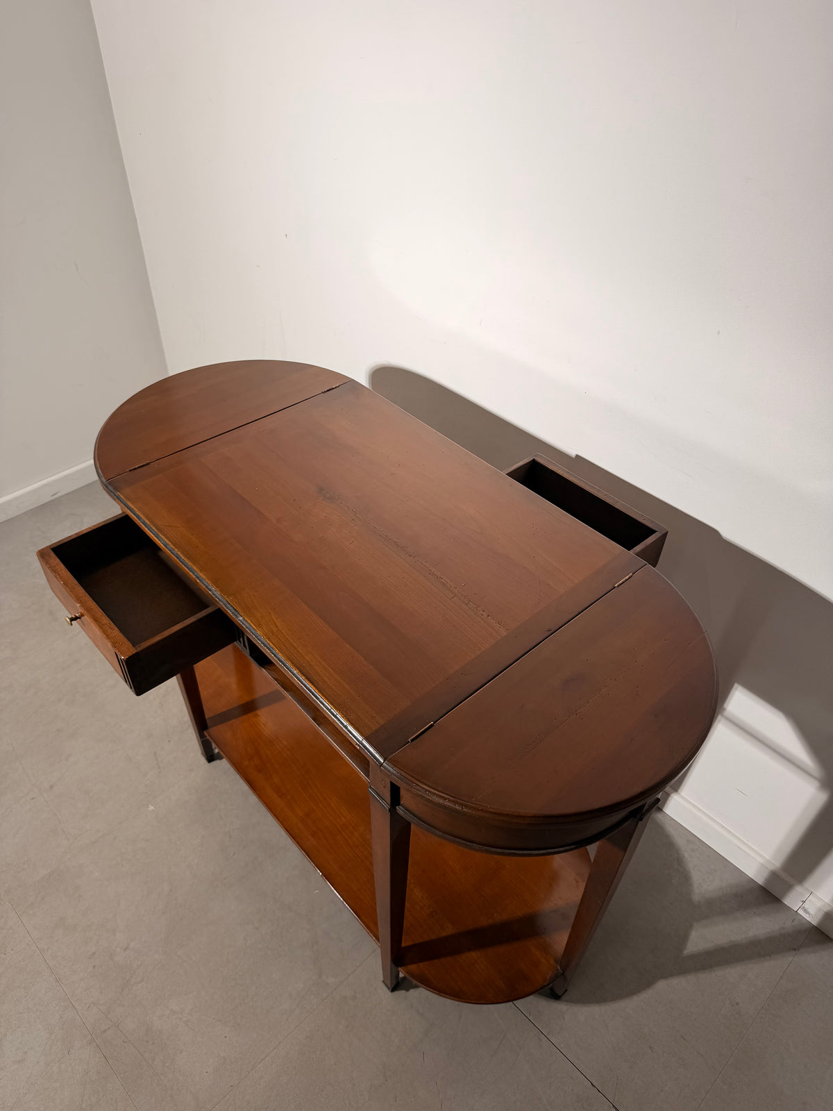Double-Faced Wooden Console Table with Drawers and Hidden Storage