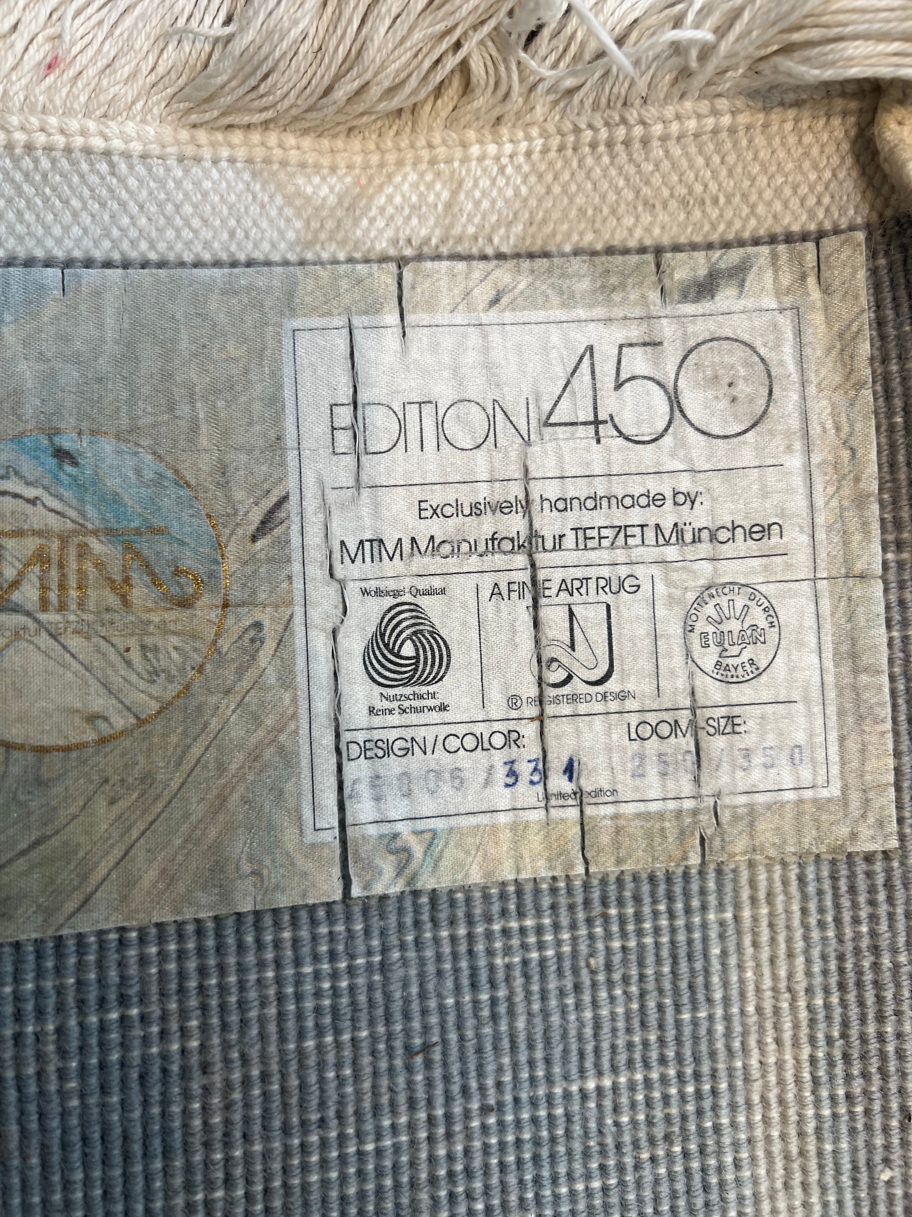 Large Handmade Edition 450 Fine Art Rug in Blue and Ivory