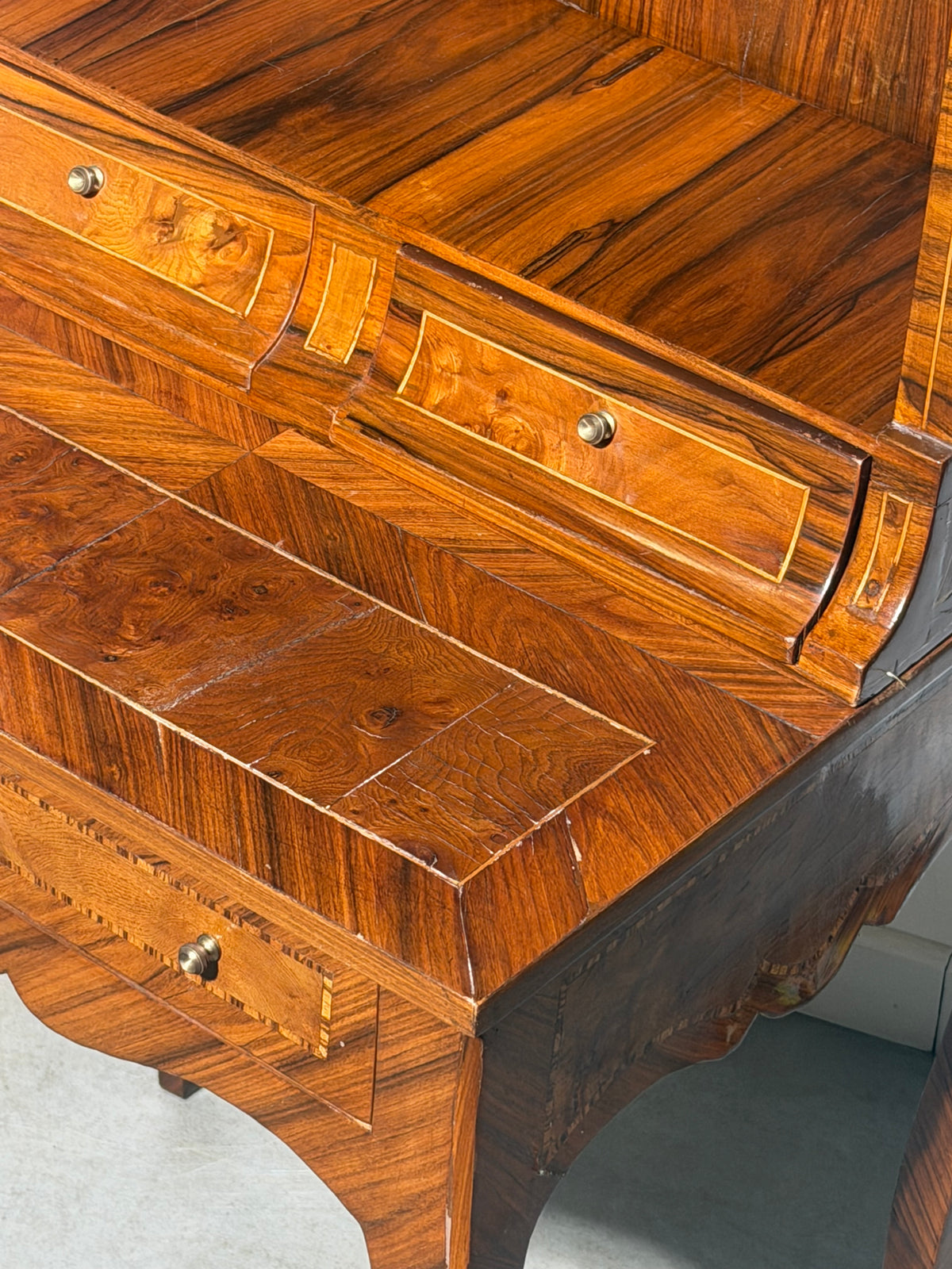 Antique English Marquetry Writing Desk / Secretary
