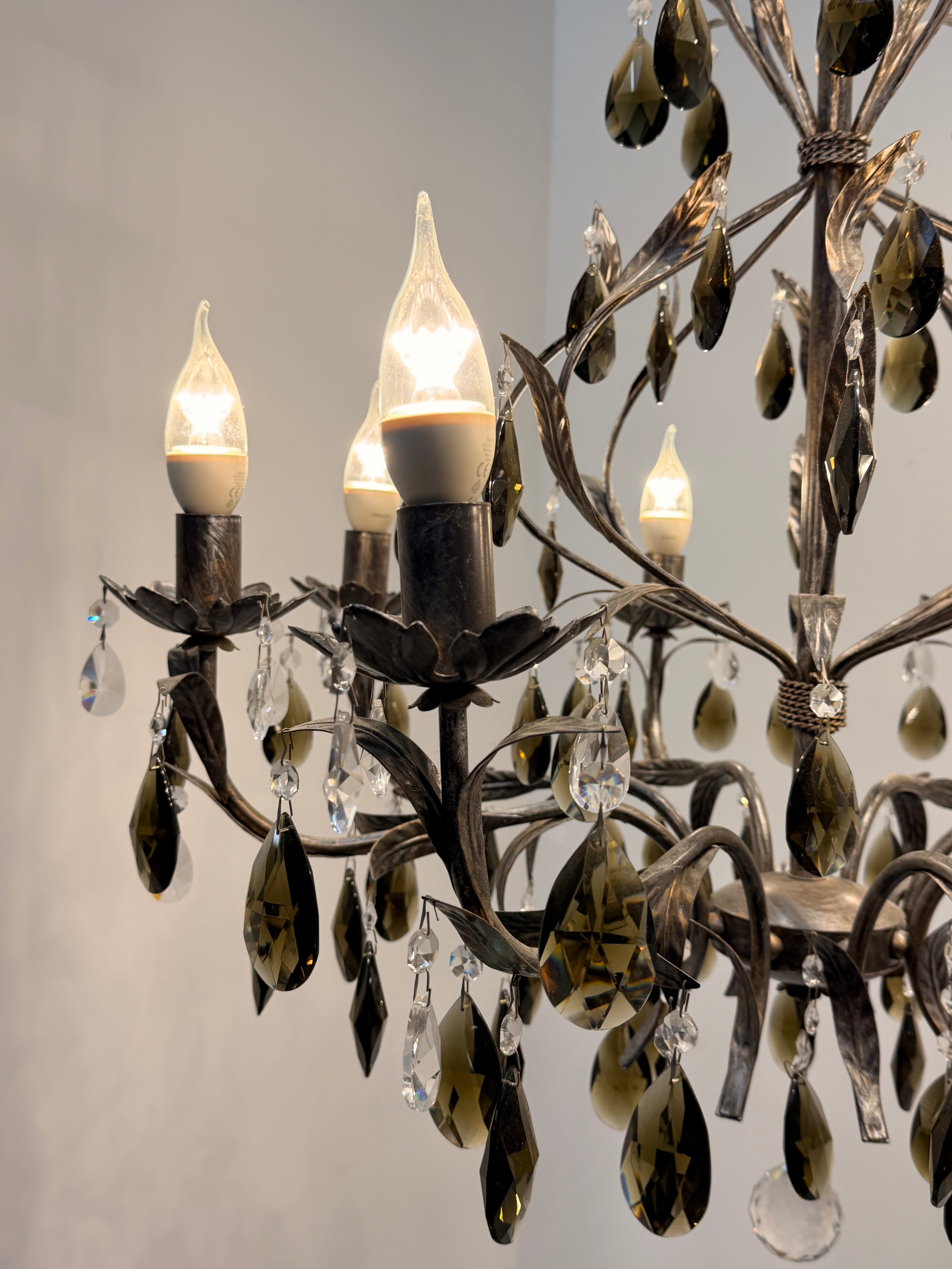 Vintage Crystal Chandelier with Smoked Glass Drops