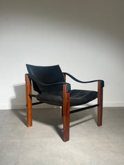 Vintage Arkana Falkirk Lounge Chair – Black Leather & Wood