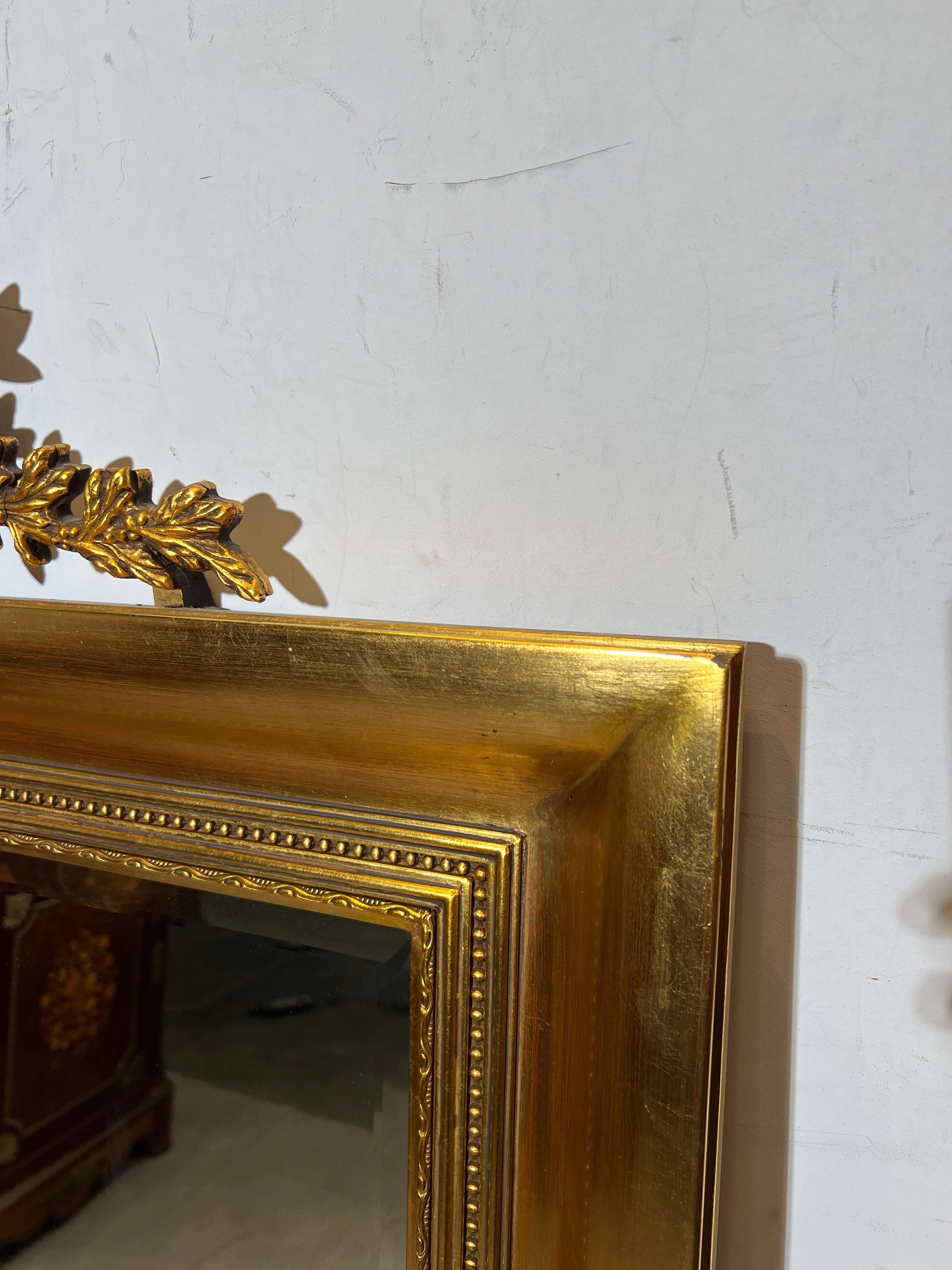 Large Antique Style Gilded Mirror with Laurel Crest