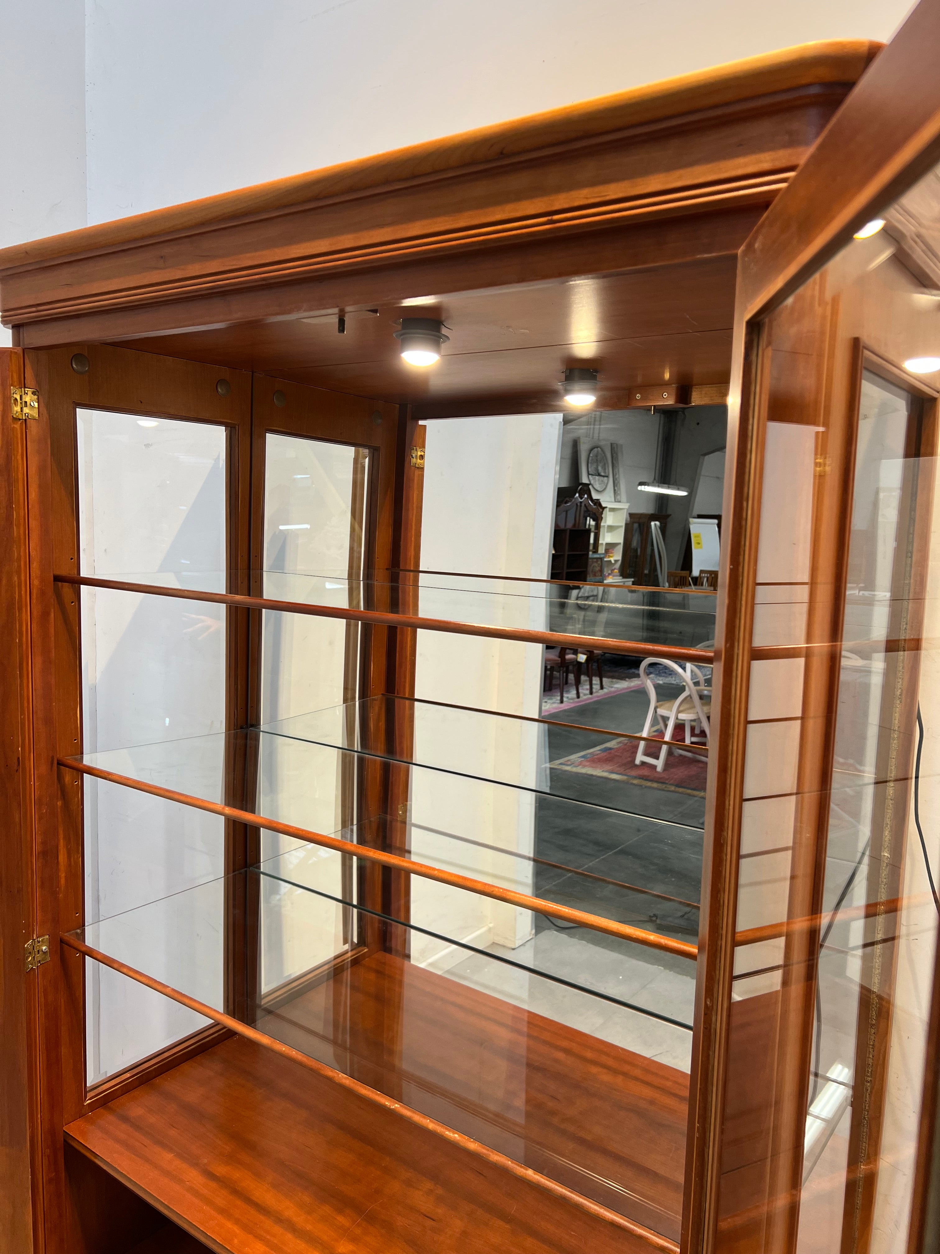Cherry Wood Display Cabinet with Glass Doors and Lighting