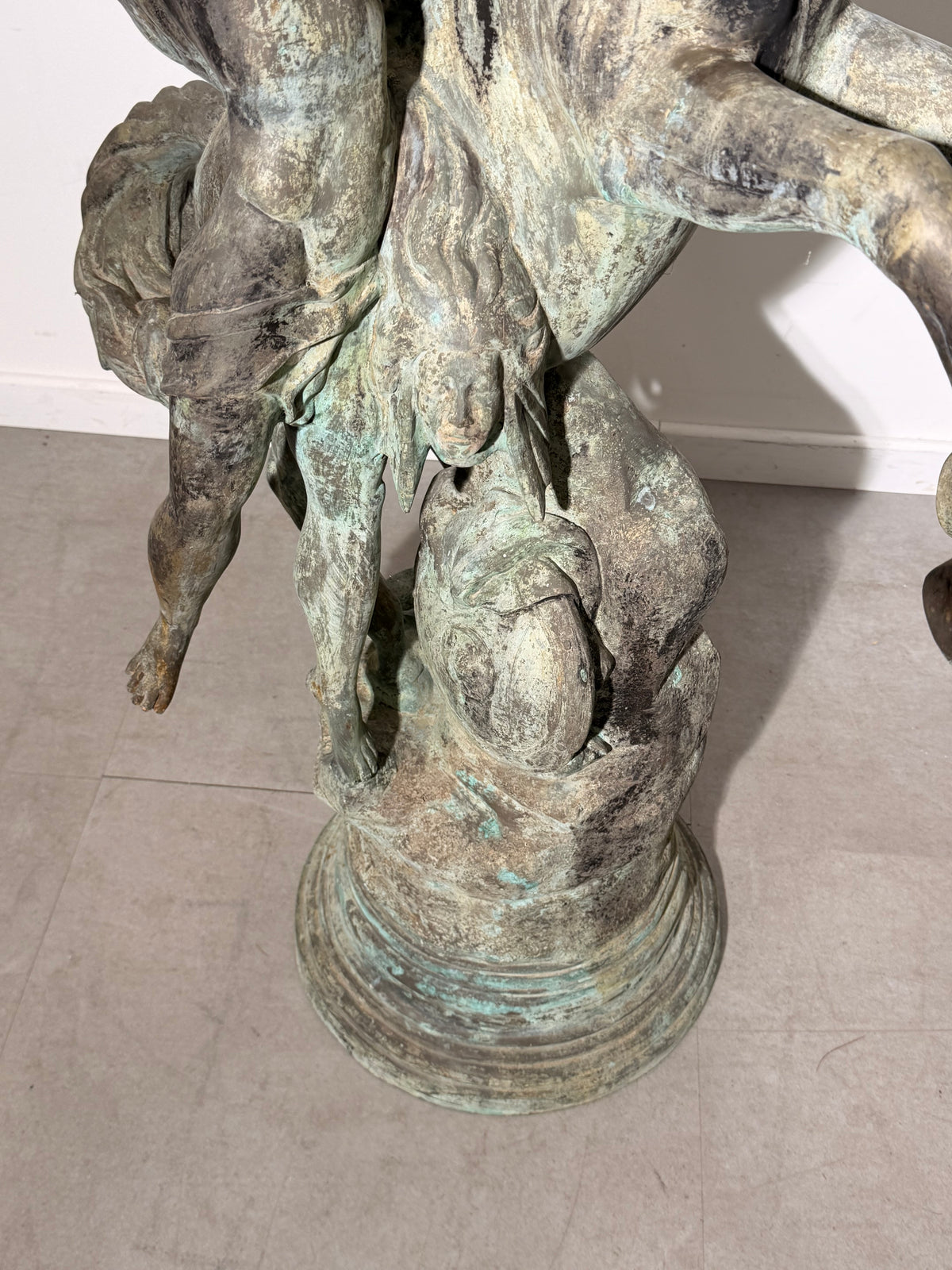 Large Patinated Bronze Pegasus & Winged Figure Sculpture