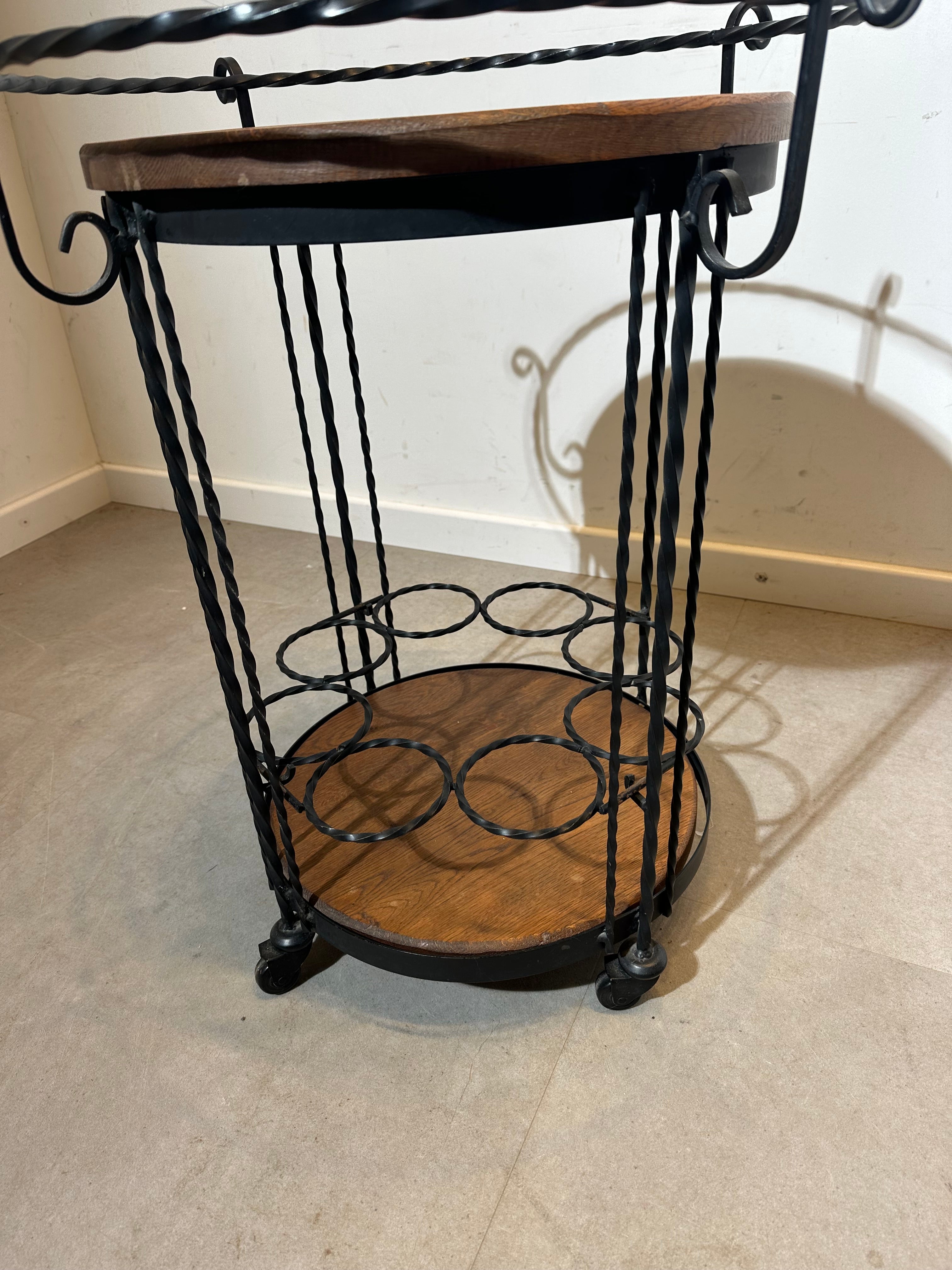 Iron & Wood Bar Cart – Bottle Holder & Serving Tray