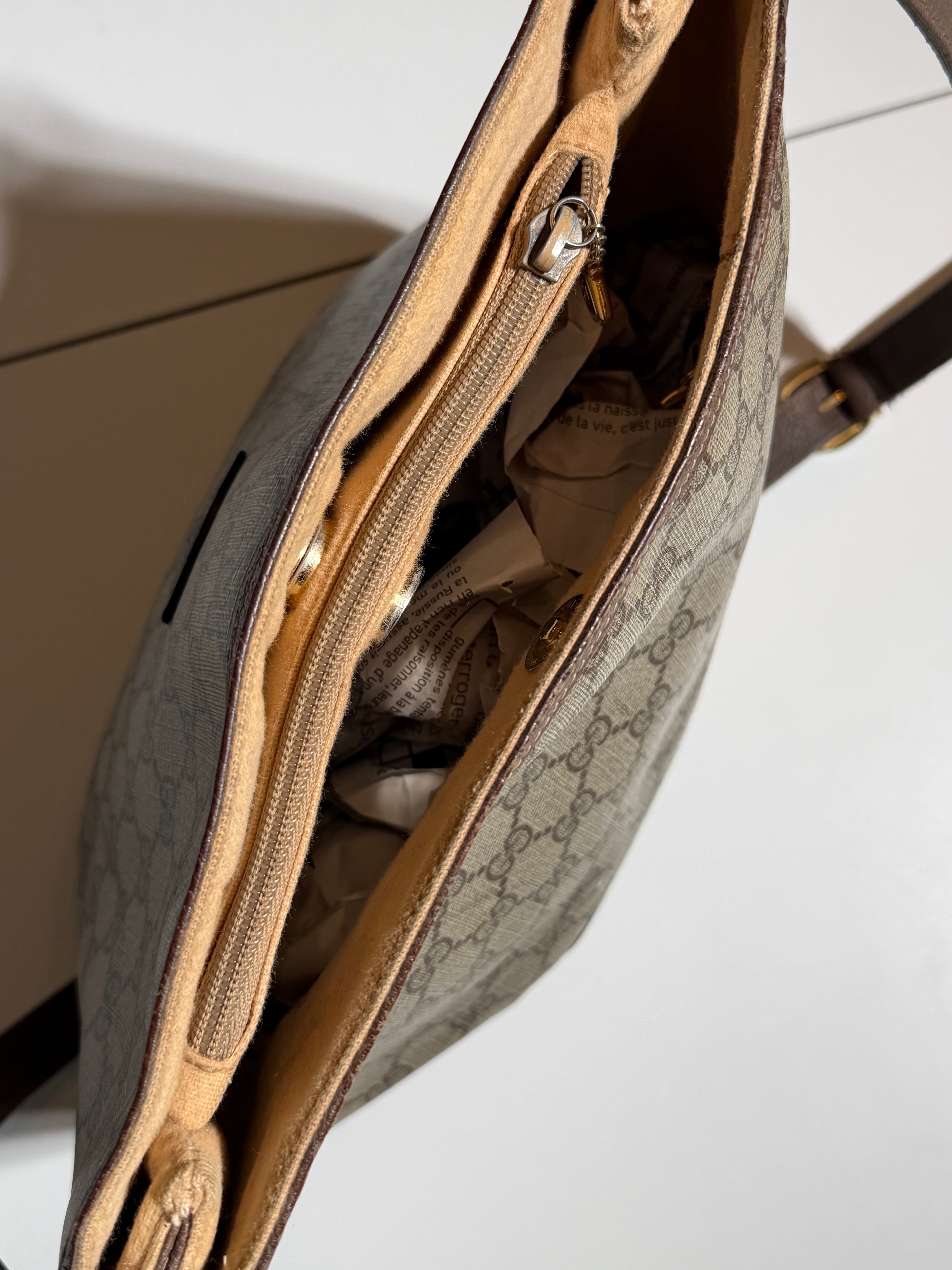 Vintage Gucci GG Canvas Crossbody Bag – Brown Leather Trim