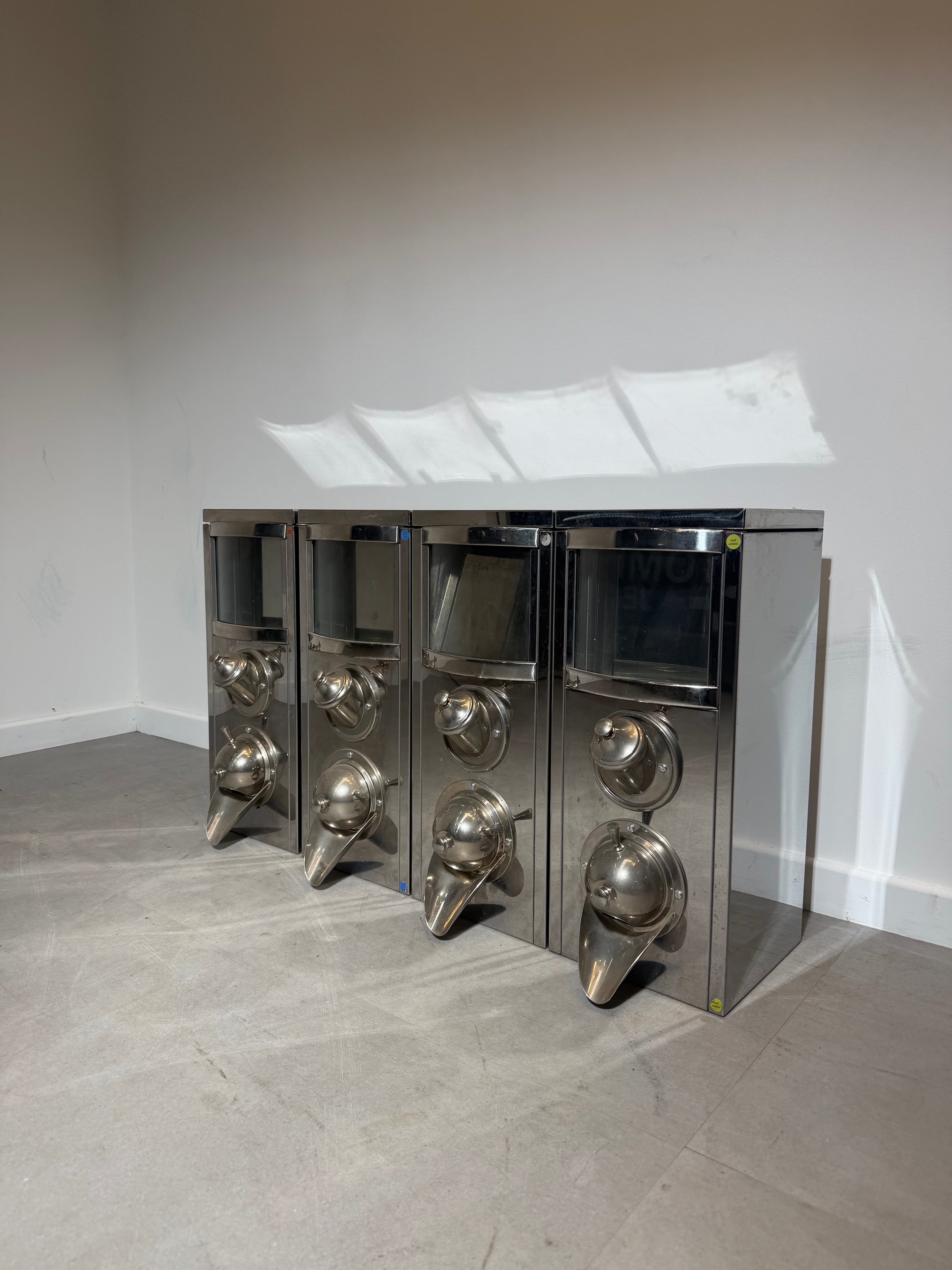 Set of Four Industrial Coffee Silos in Stainless Steel