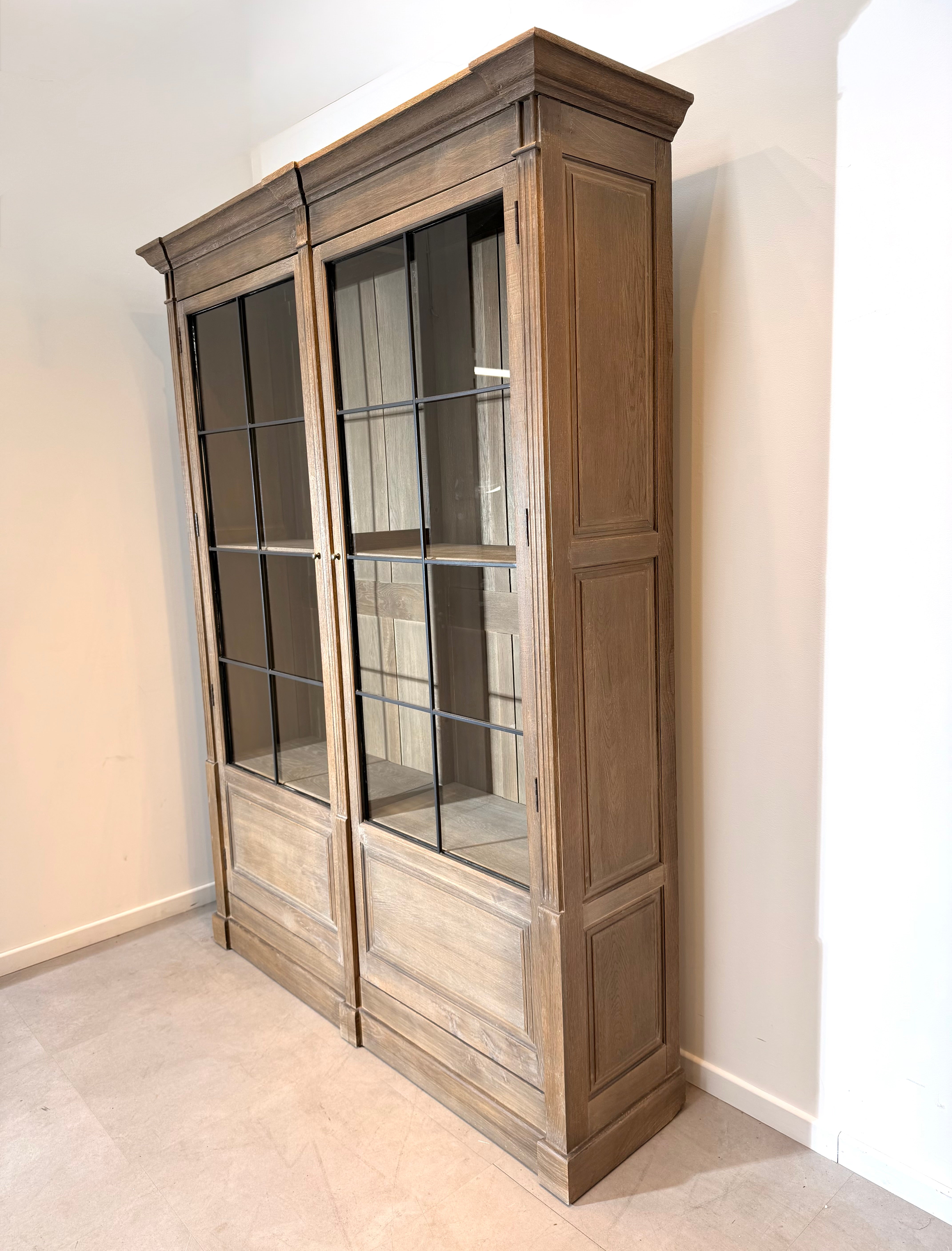 Rustic “Flamant” Oak Display Cabinet with Steel-Framed Glass Doors