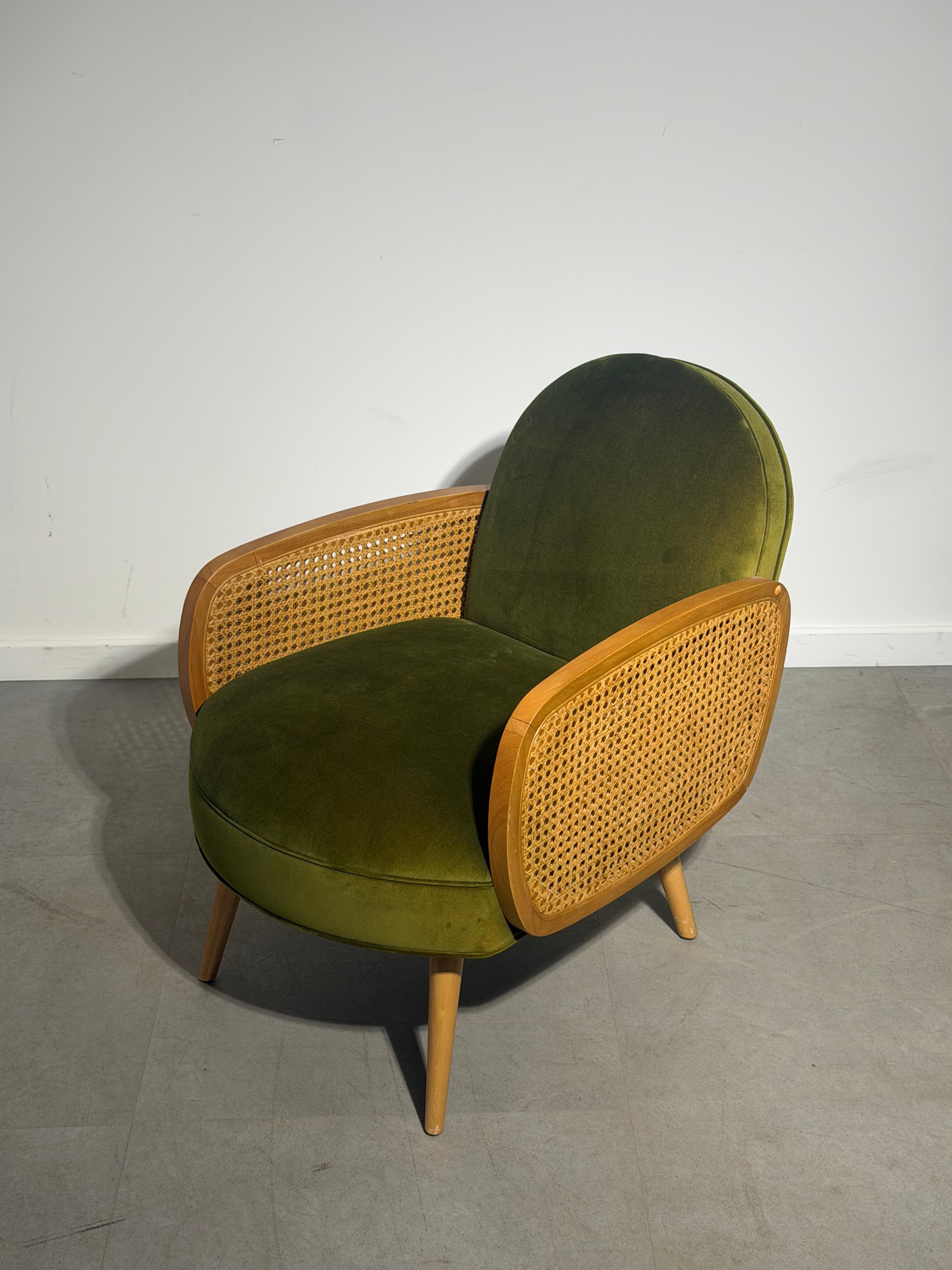 Cane & Olive Velvet Lounge Chair