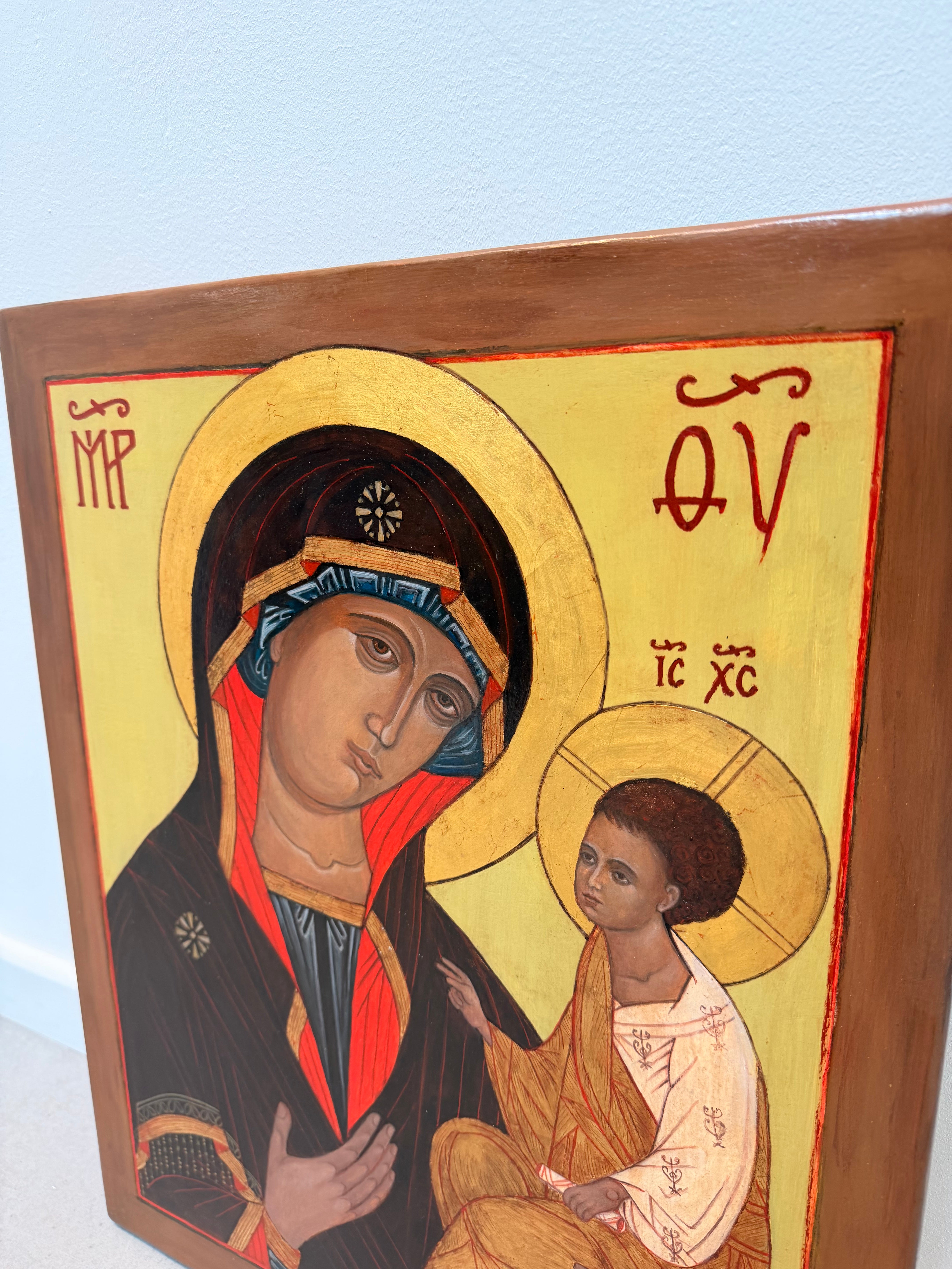 Hand-Painted Orthodox Icon of the Virgin Hodegetria – Ella Lenaerts Nicolai, 1997
