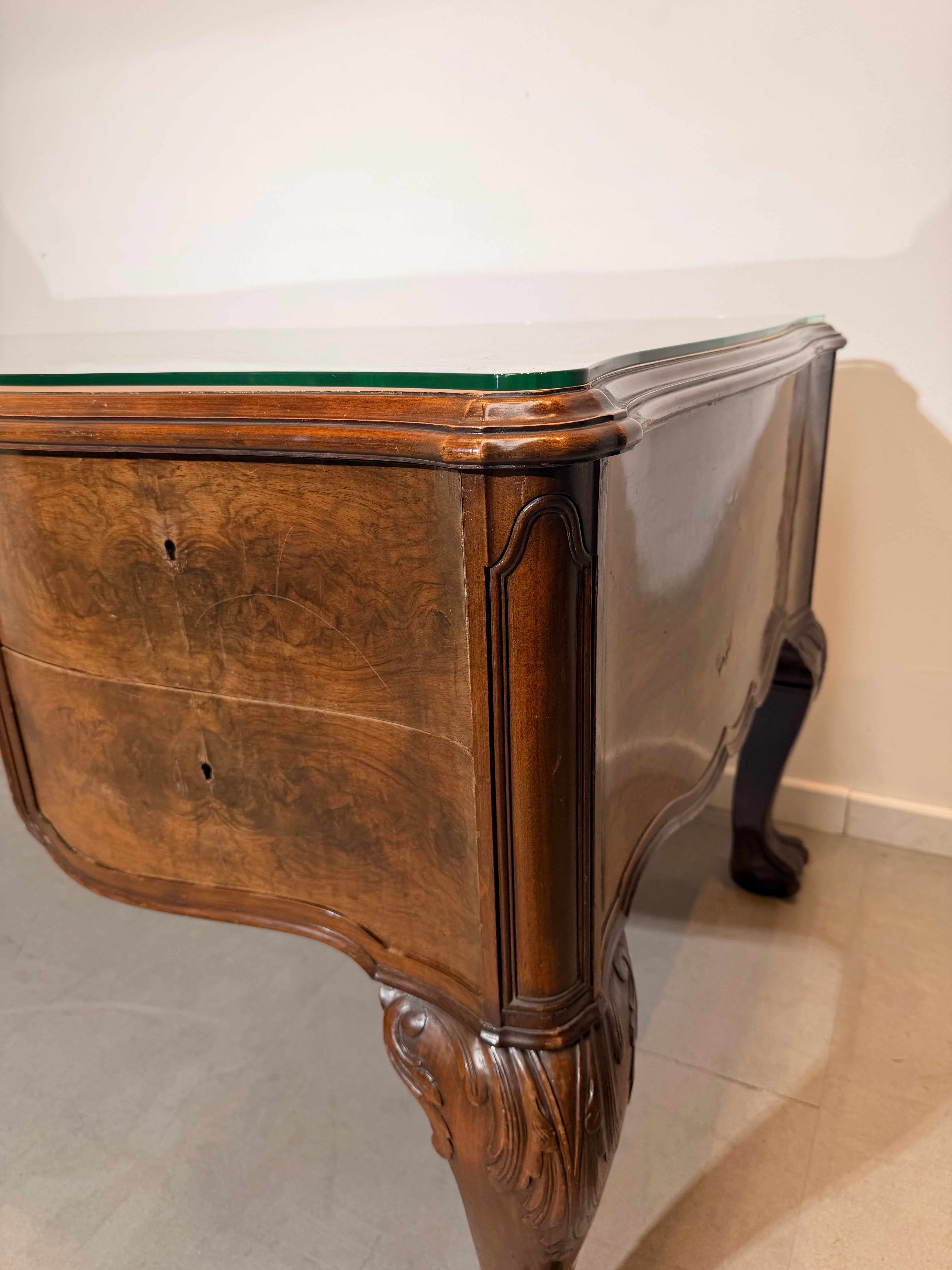 Antique Burr Walnut Partner’s Desk with Glass Top "chippendale"