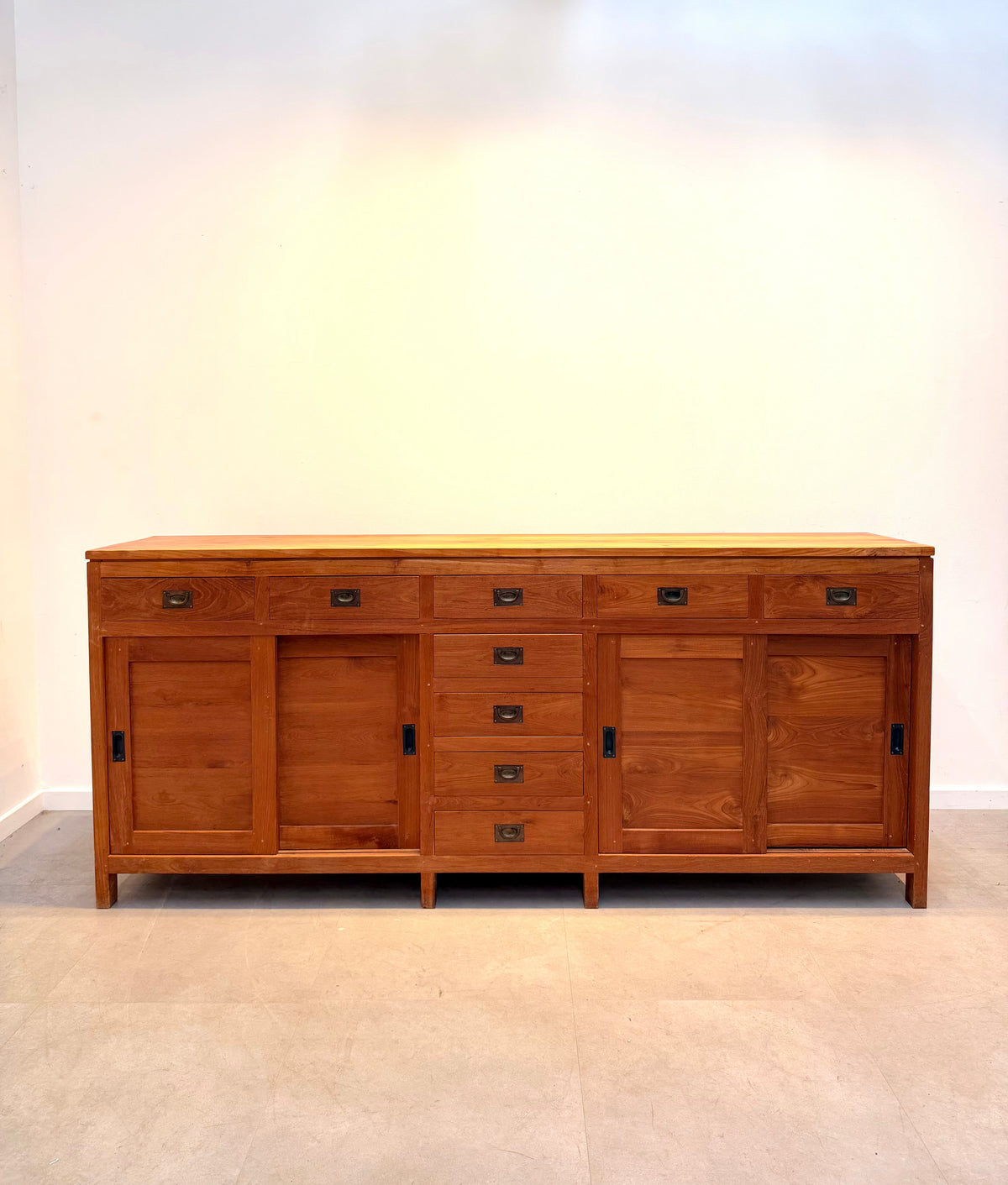 Large Teak Sideboard with Sliding Doors & Drawers