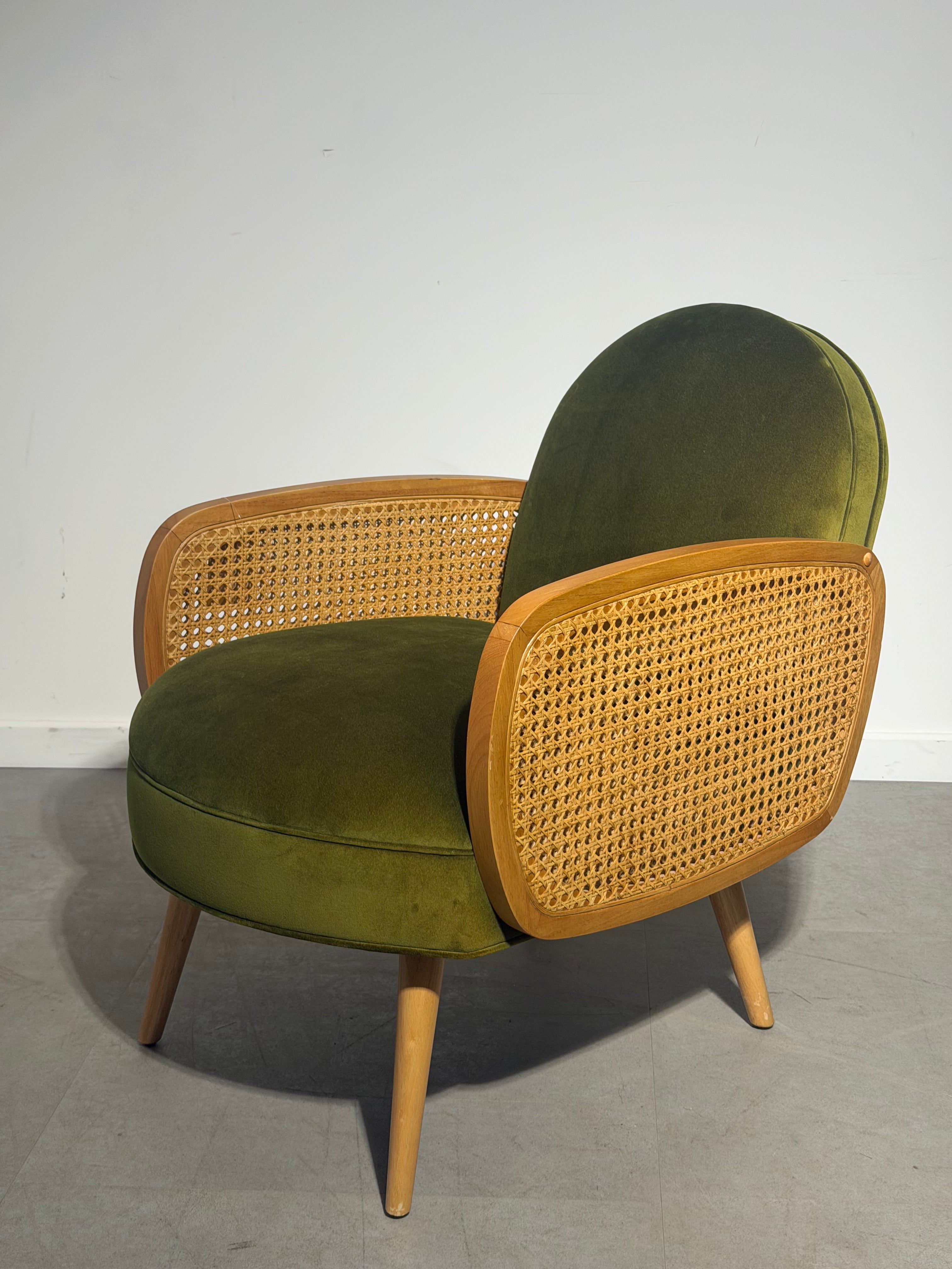 Cane & Olive Velvet Lounge Chair