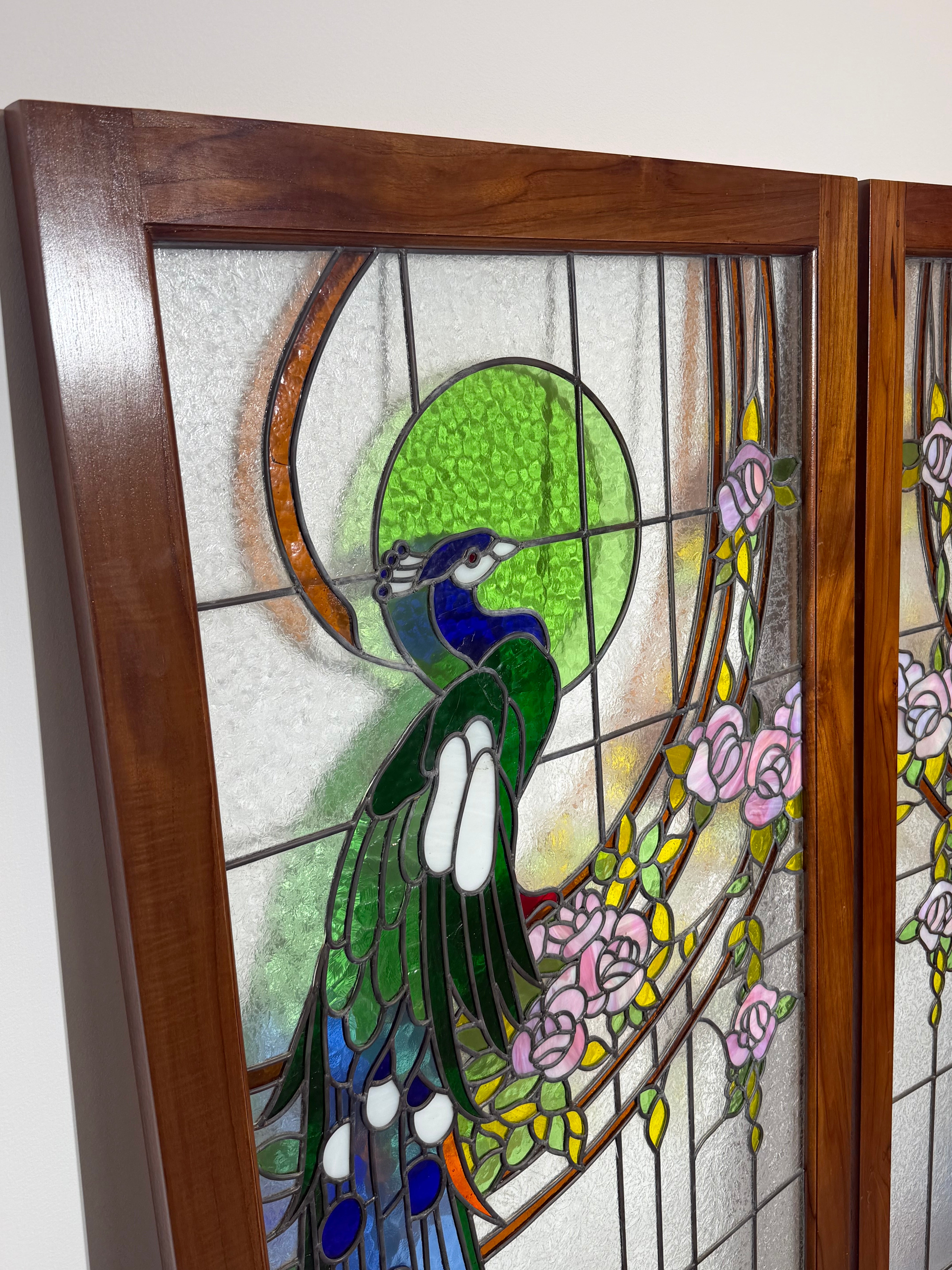 Vintage Stained Glass Peacock Window Panel – Price per Piece